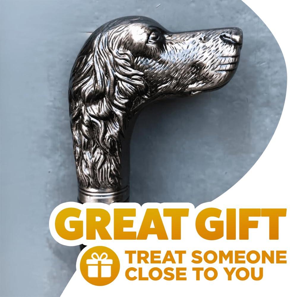GadgetZone Gadgetzone  Vintage Style Dog's Head Mens Ladies Walking Stick Walking Cane Mobility Aid Silver Pewter Black Walking Aid Fancy Dress Novelty Accessories Antique Style Heavy Duty