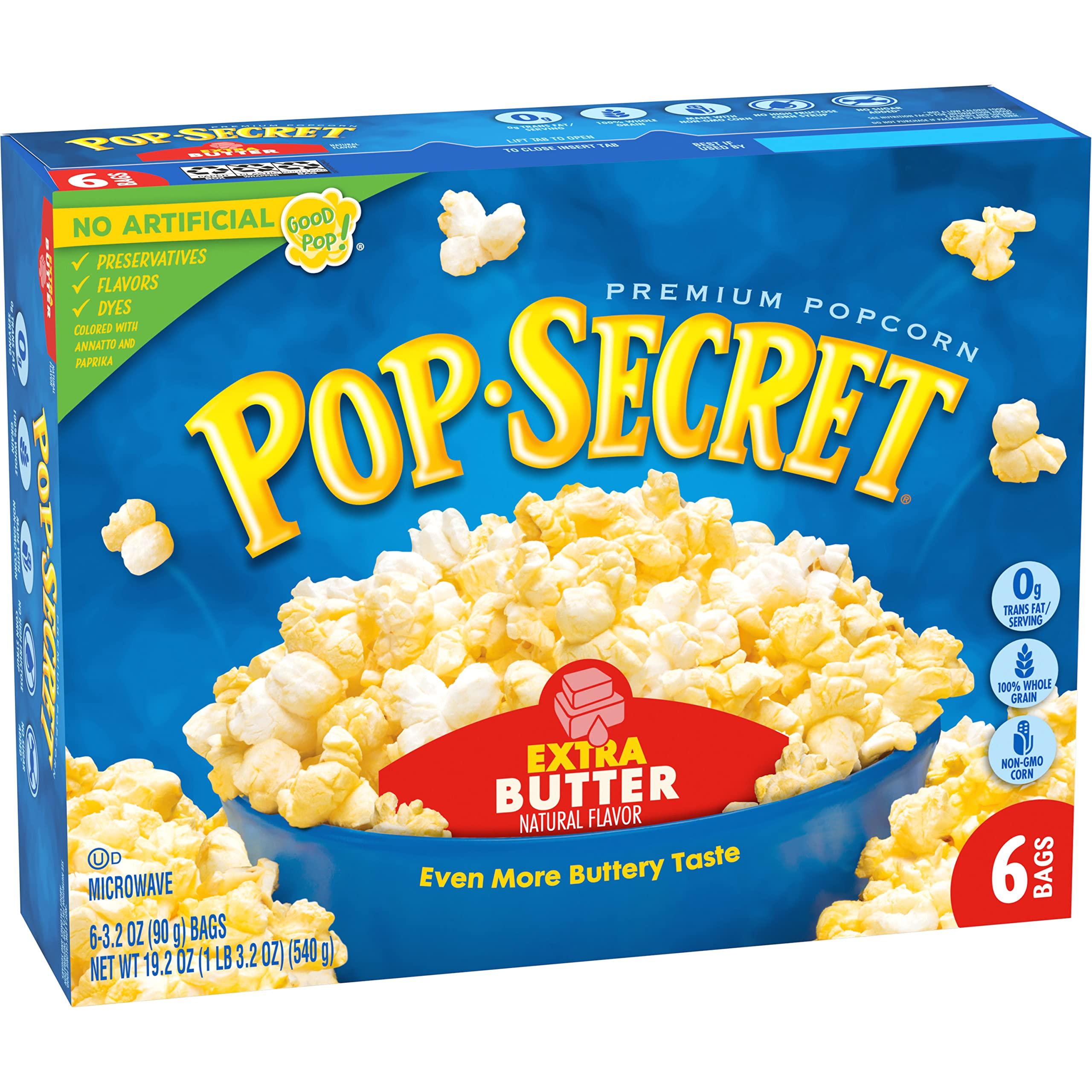 Pop Secret Microwave Popcorn, Extra Butter, 3.5oz Bags, 6/Box, Extra Butter