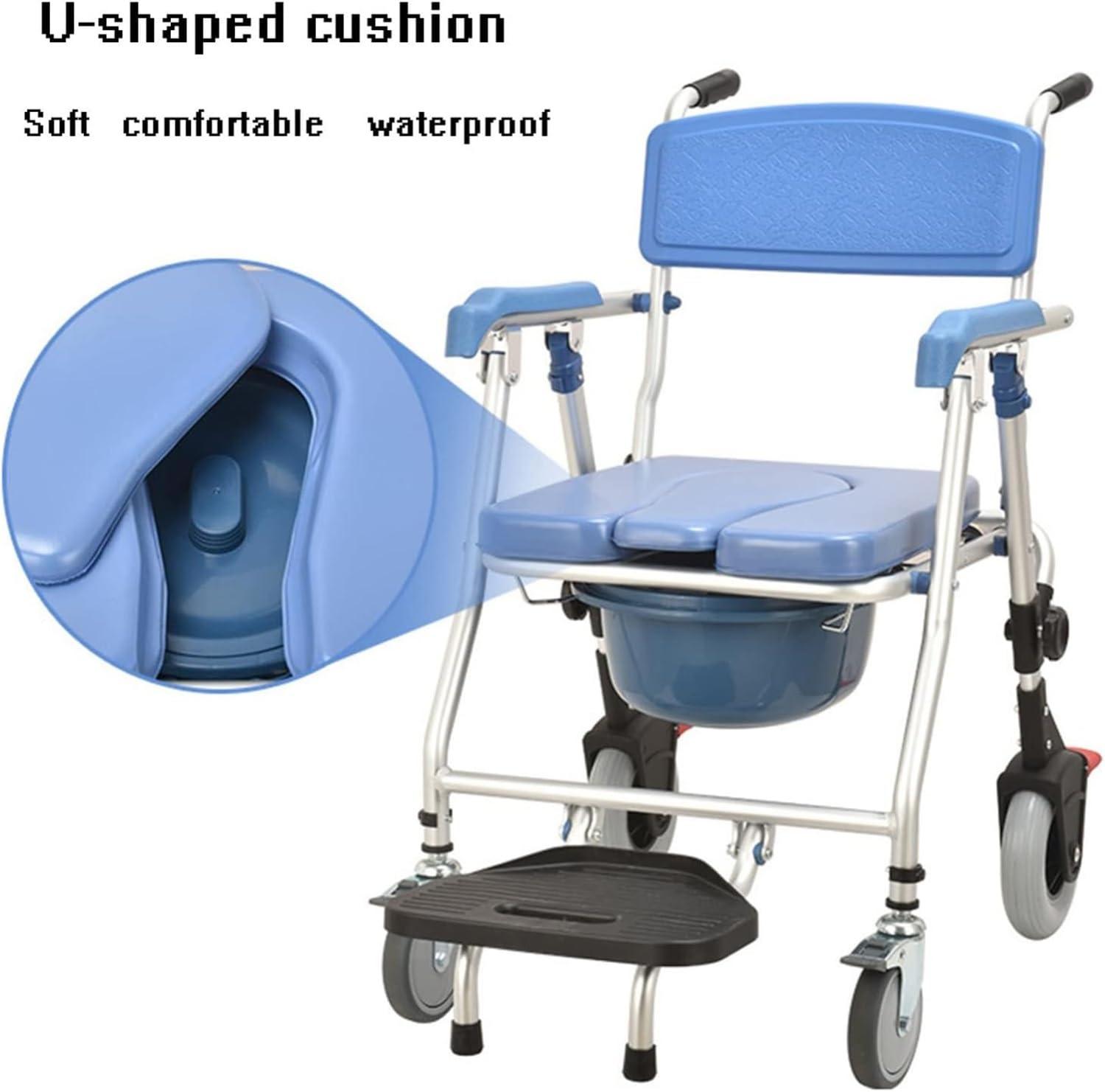 DaoGeSir Rolling Shower Chair with Wheels, Waterproof Wheelchair, Rolling Commode Chair Bedside Commode with Padded Arms, Back and Seat Shower Bath Aid Chair for Elder, Disabled People