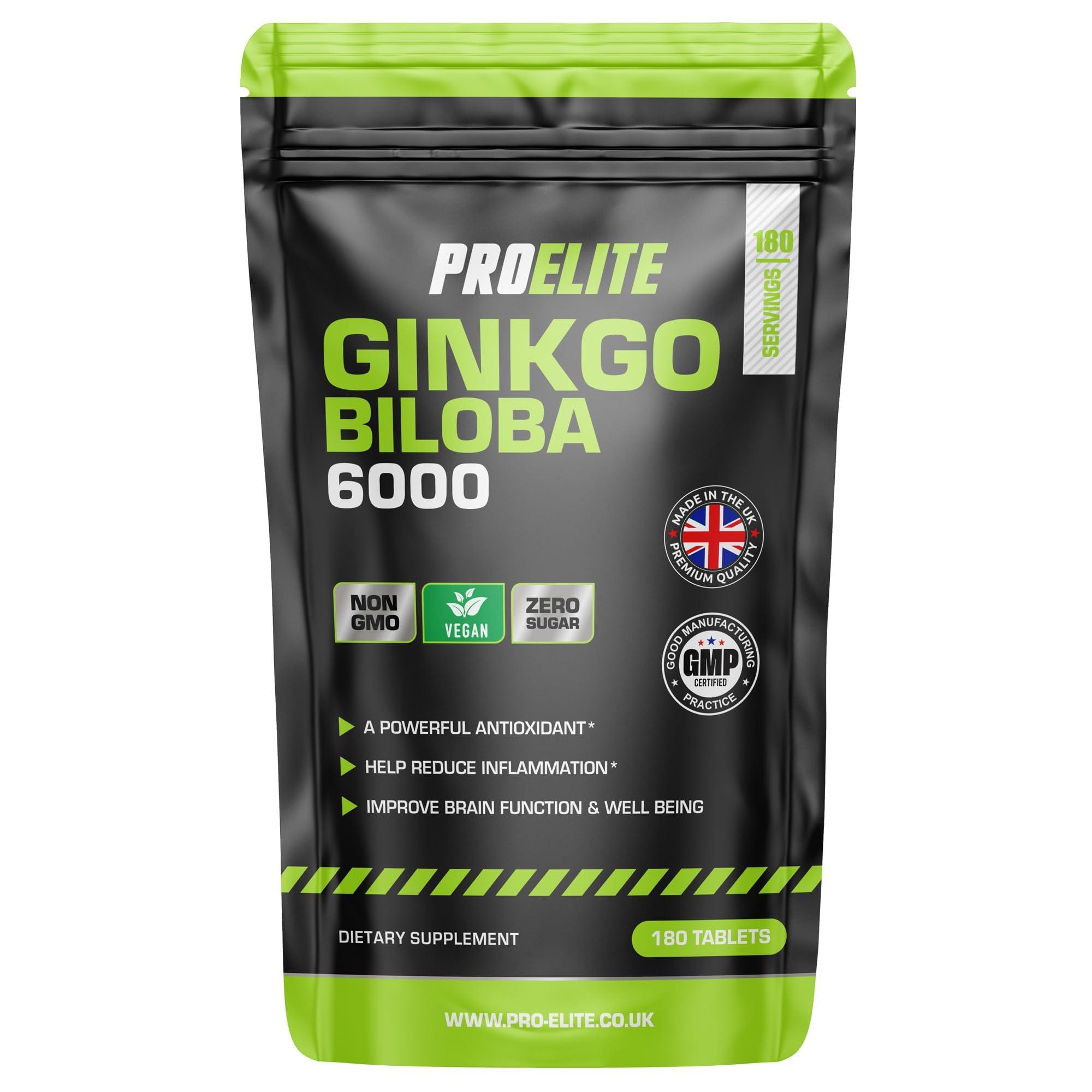 PROELITE Ginkgo Biloba 6000mg - High Strength Vegan Ginkgo Biloba Leaf Extract 180 Tablets 50:1 Extract ? Gluten Free, GMO Free - Made in UK by PROELITE