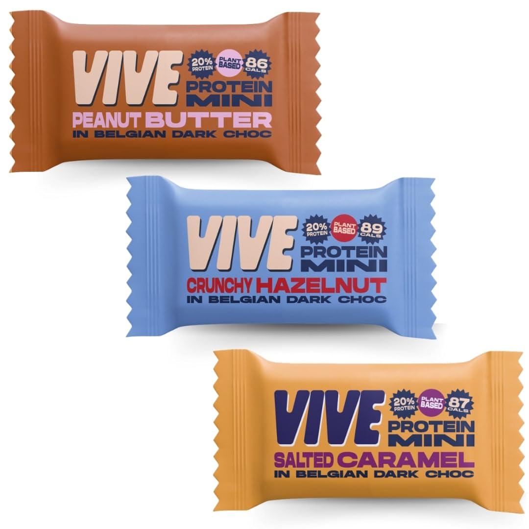 Vive Vive Dark Chocolate Coated Mixed Box Protein Bites - Gluten Free and Vegan - High Fibre Mini Protein Bars - Pack of 21
