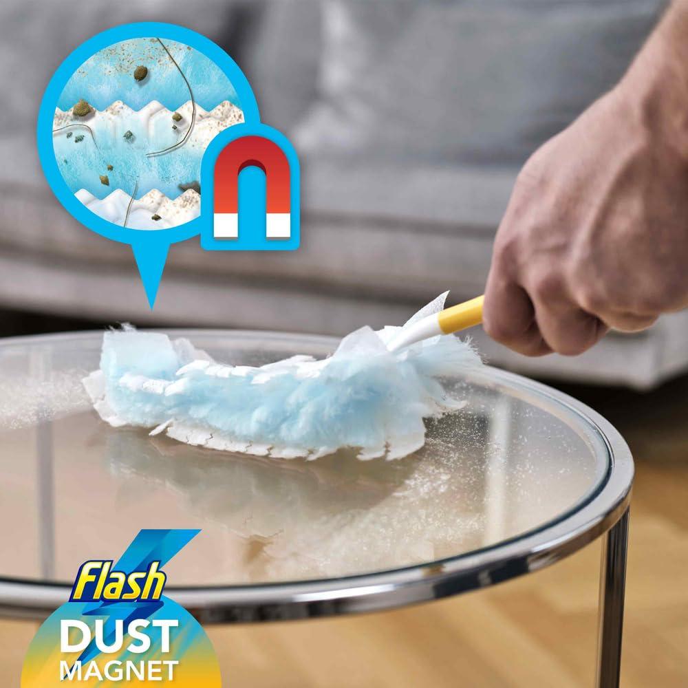 FLASH Flash Duster Dust Magnet Starter Kit, Dusters, 1 Handle + 14 Refills, Trap And Lock Away Dust, Dirt And Hair In No Time, Flash Dust Magnet Refill