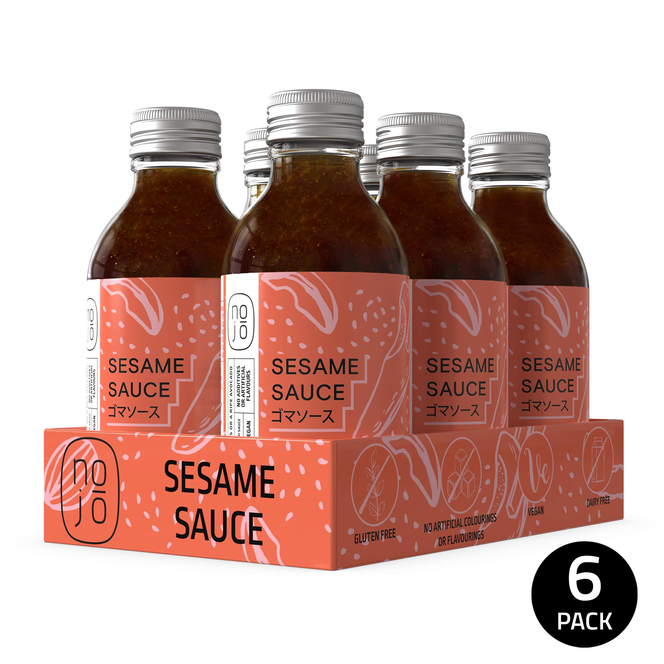 nojo Sesame Sauce with Sesame Oil for Stir Fry, Marinade, or Dressing | Non-GMO & No Added Sugar | Gluten-Free, Nut-Free, Vegan | 200ml x 6 Recycled Glass Bottles I NOJ Sesame Sauce
