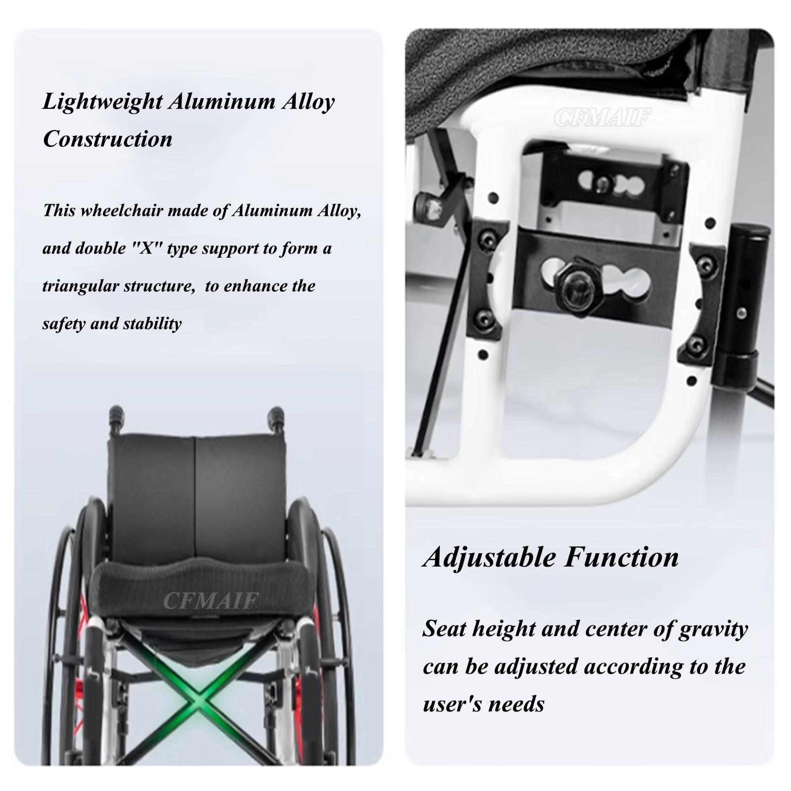 CFMAIF CFMAIF Foldable Wheelchair for Adults, Travel Scooter Lightweight, Self-propelled Manual Chair with Anti-Tipper, Quick Release Rear Wheels(Seat Width 36cm/14.1",Blue)