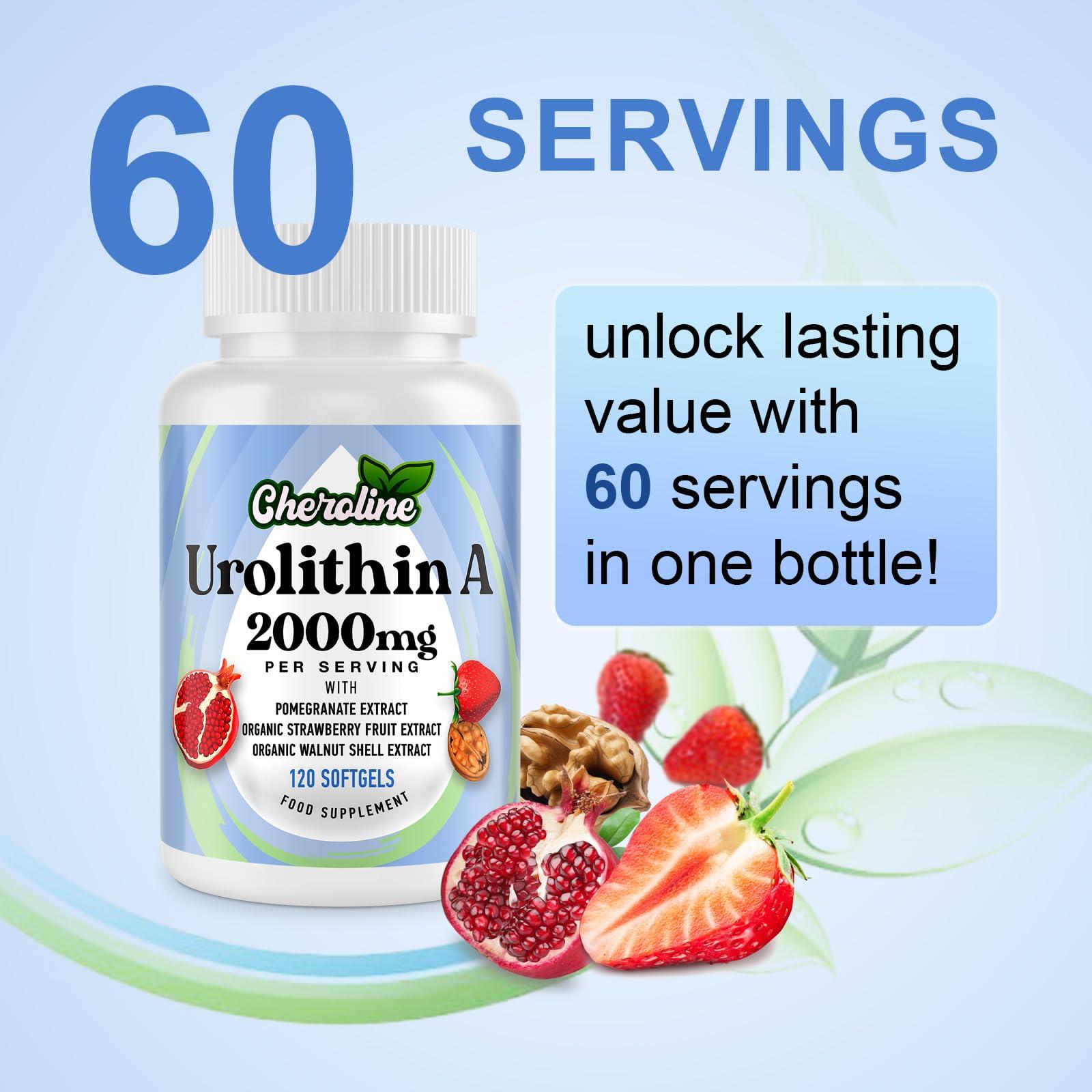 Cheroline Urolithin A Supplement 2000mg - 120 Softgels 60-Day Supply - Enhanced with Pomegranate, Strawberry, and Walnut Extracts - for Mitochondria, Energy, Antioxidants & Cellular (480 Count (Pack of 4))