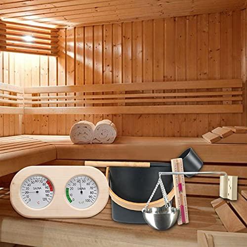 Yiida Sauna Accessory Set, 5 Pieces, 7 L Sauna Bucket, Sauna Accessories, Sauna Bucket with Ladle, Sauna Set with 7 L Sauna Bucket, Hourglass, Thermohygrometer, Sauna Oven, Aluminium Sauna Bucket Set