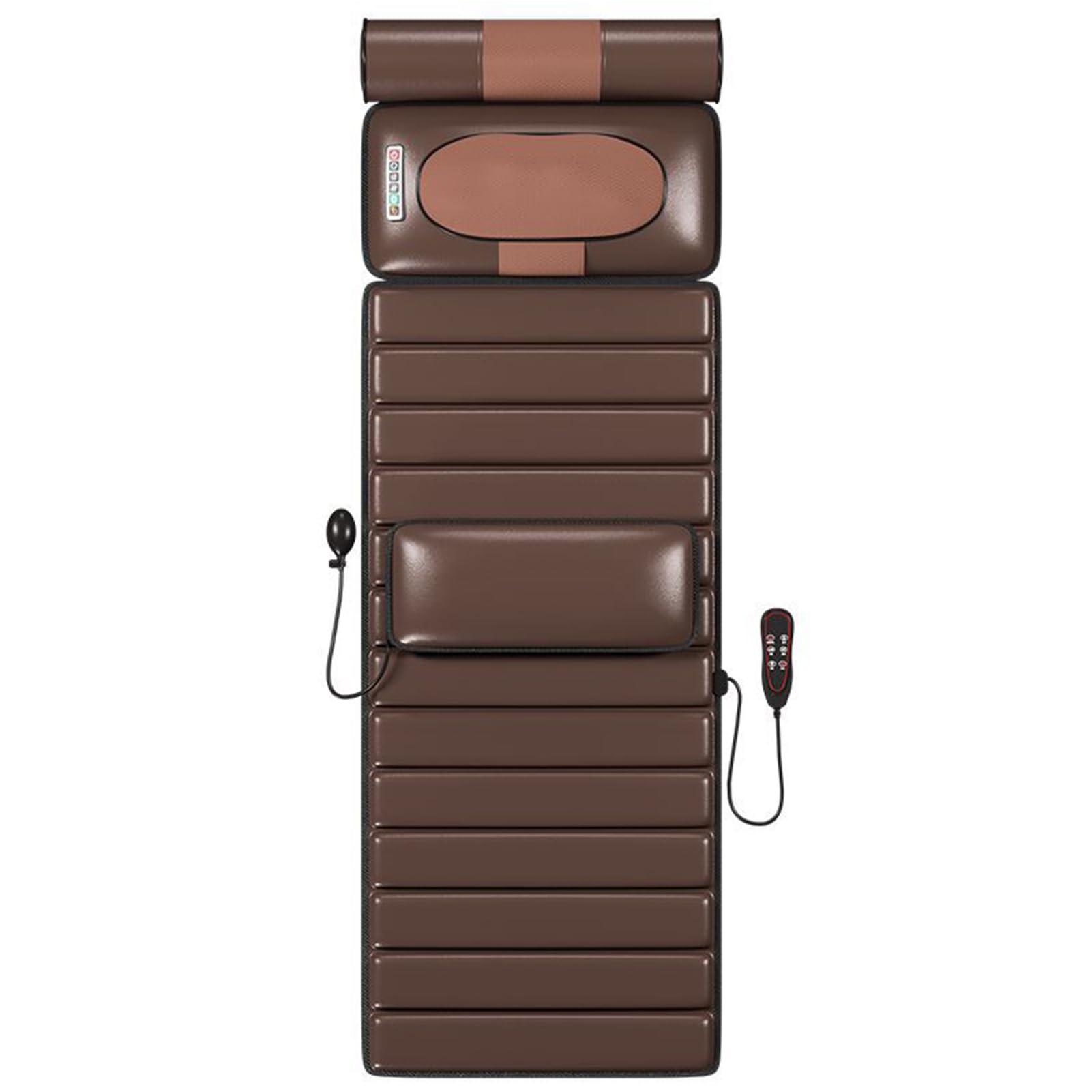 FreshCart Basics Massage Mat with Heat Pad,Full Body Massage Bed with Shiatsu Neck Massage Pillow,10 Vibrating Motors Massagers for Neck & Back Massage Cushion(Brown Leather)