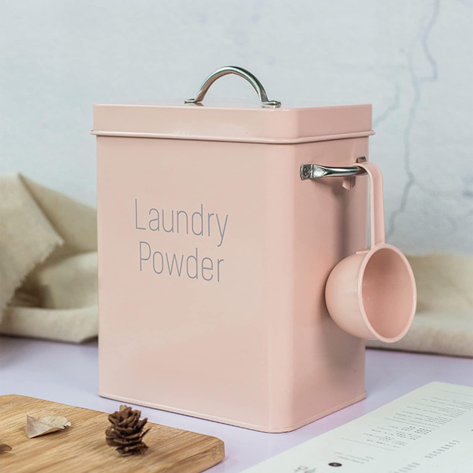 perfectshow Washing Powder Bucket Square Laundry Powder Storage Box Container, Square Washing Powder Storage Container Airtight Lid & Handles (Pink)