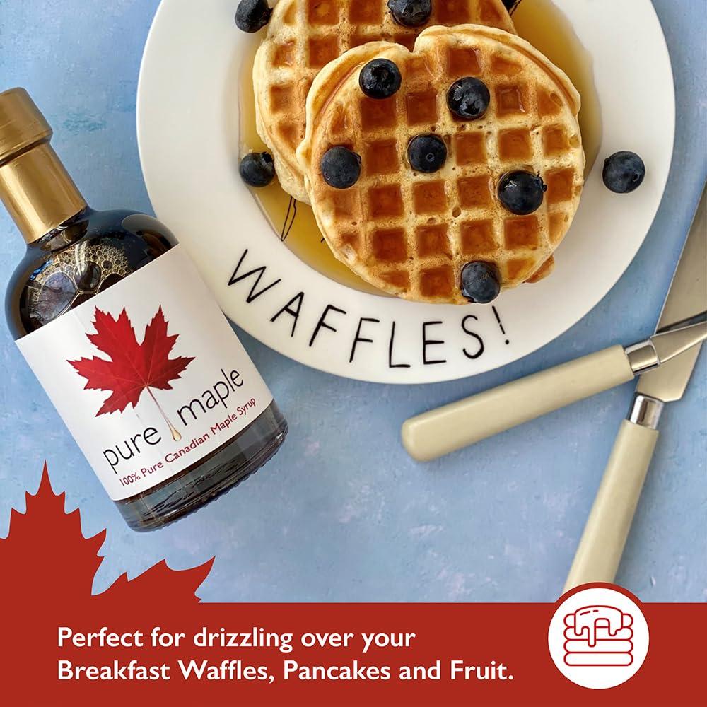 Pure Maple Pure Canadian Maple Syrup - Grade A - Ideal Topping for Porridge, Ice Cream, Fruit, Pancakes - 100% Natural Sweetener - 264g / 200ml (200ml, Dark)
