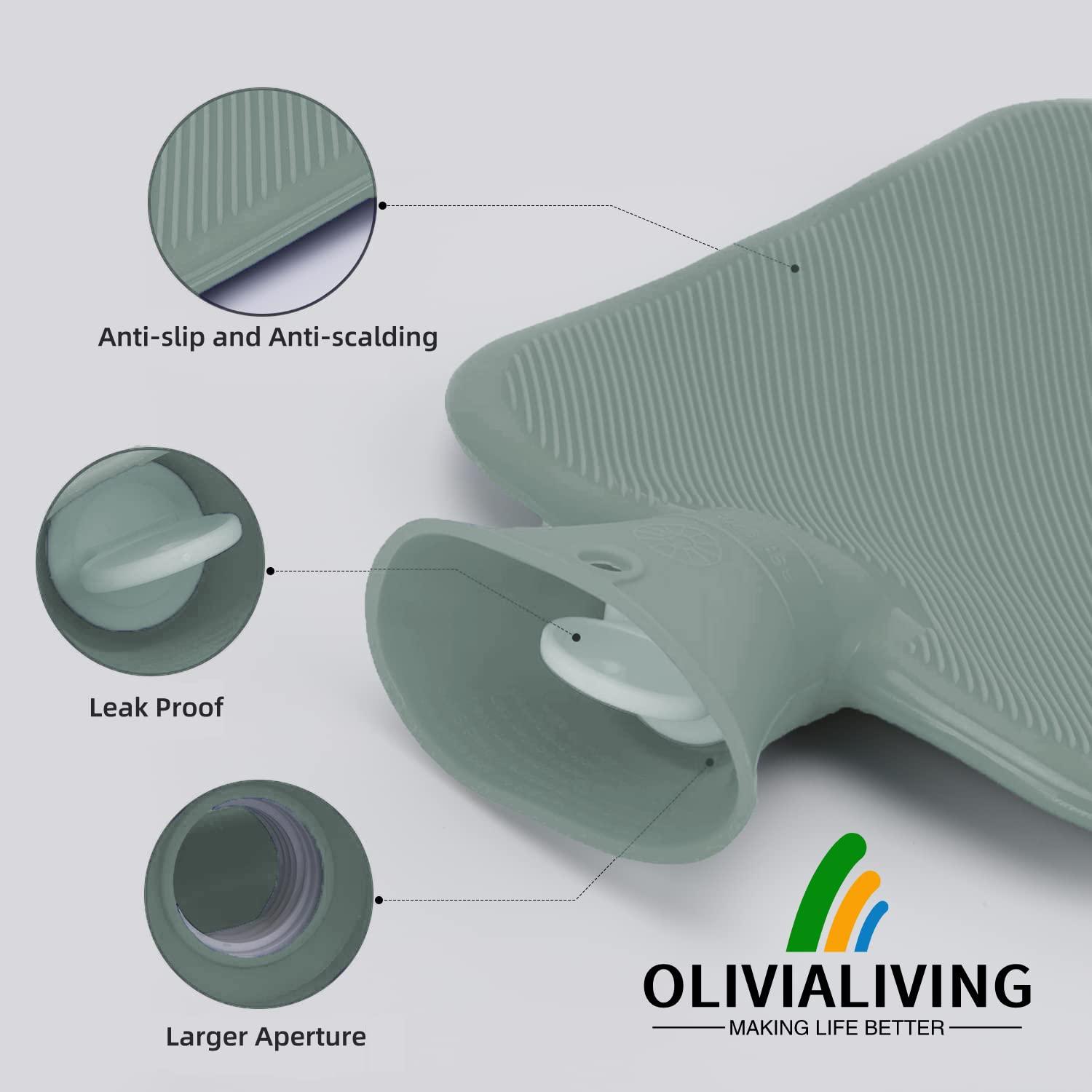 OliviaLiving OliviaLiving Hot Water Bottle with Classic Striped Cover, 2L Hot Water Bag for Menstrual Cramps, Neck and Shoulder Pain Relief, Hot and Cold Therapies, Hand Feet Warmer