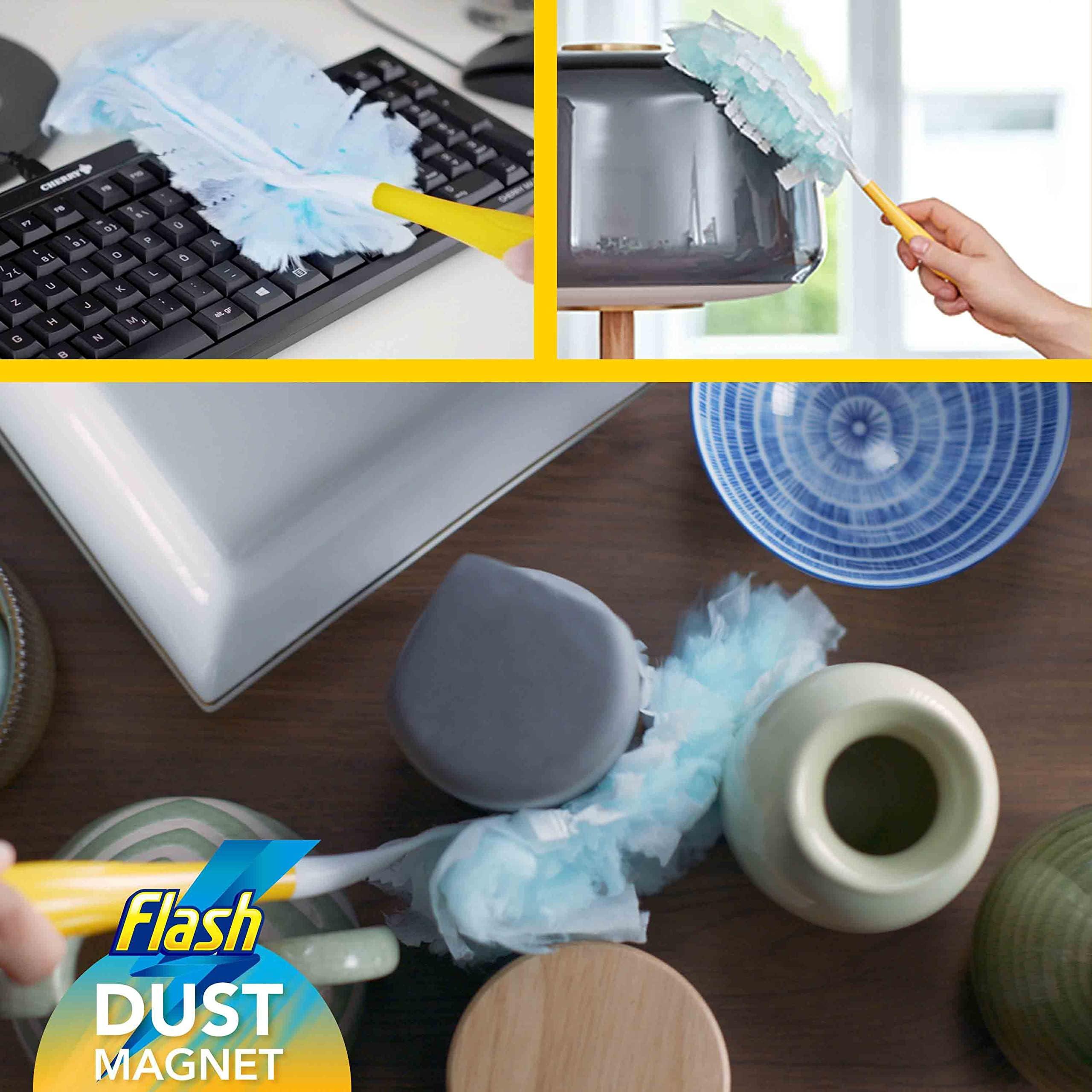 FLASH Flash Duster Dust Magnet Starter Kit, Dusters, 1 Handle + 14 Refills, Trap And Lock Away Dust, Dirt And Hair In No Time, Flash Dust Magnet Refill