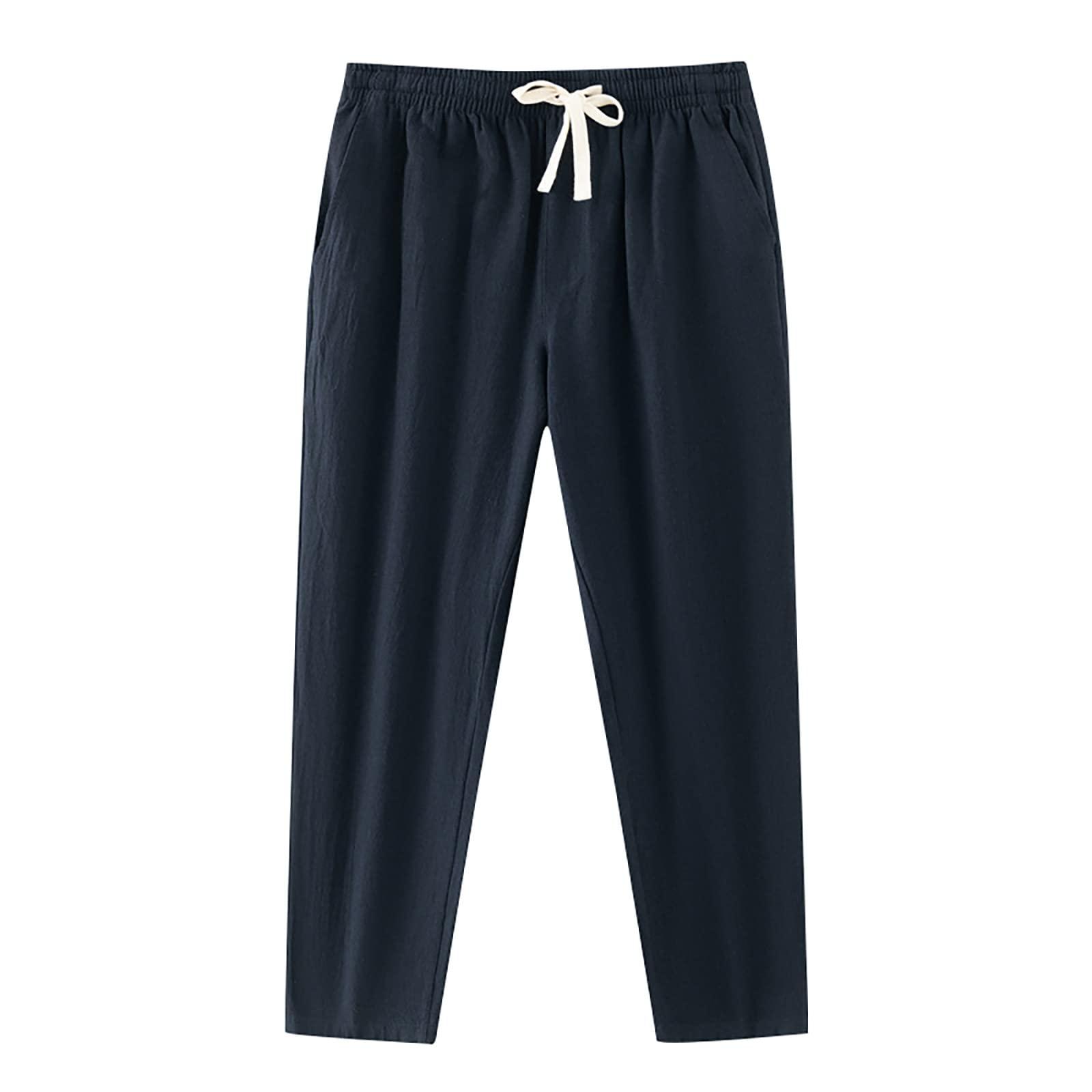 Gefomuofe Gefomuofe Men's Linen Trousers Breathable Cotton Linen Fabric Trousers Summer Trousers Men's with Elastic Band Men's Trousers Casual with Stretch Leisure Trousers Casual Beach Trousers, navy, XXL