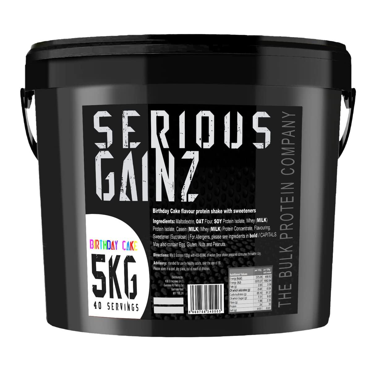 The Bulk Protein Company The Bulk Protein Company, SERIOUS Gainz - Whey Protein Powder - Weight Gain, Mass Gainer - 30g Protein Powders (Birthday Cake, 5kg)