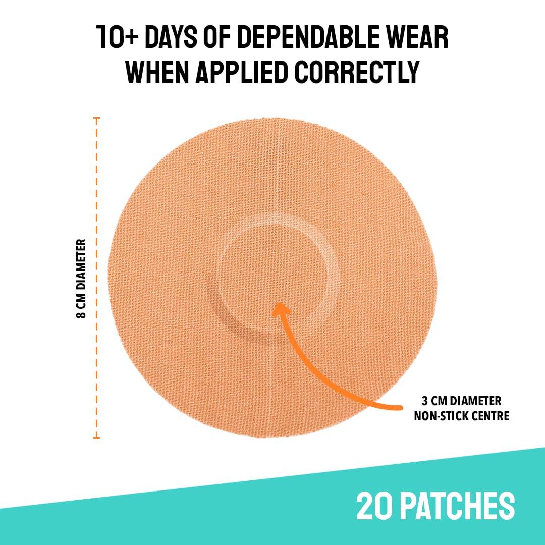 Type Strong Type Strong Adhesive Patches for Freestyle Libre 3 Sensor Covers, Libre 2, Dexcom G7, Medtronic Guardian. Pre-Cut for Sensitive Skin, Waterproof, Sweat-Resistant. 10-14 Days Protection. 20 Pack, Tan