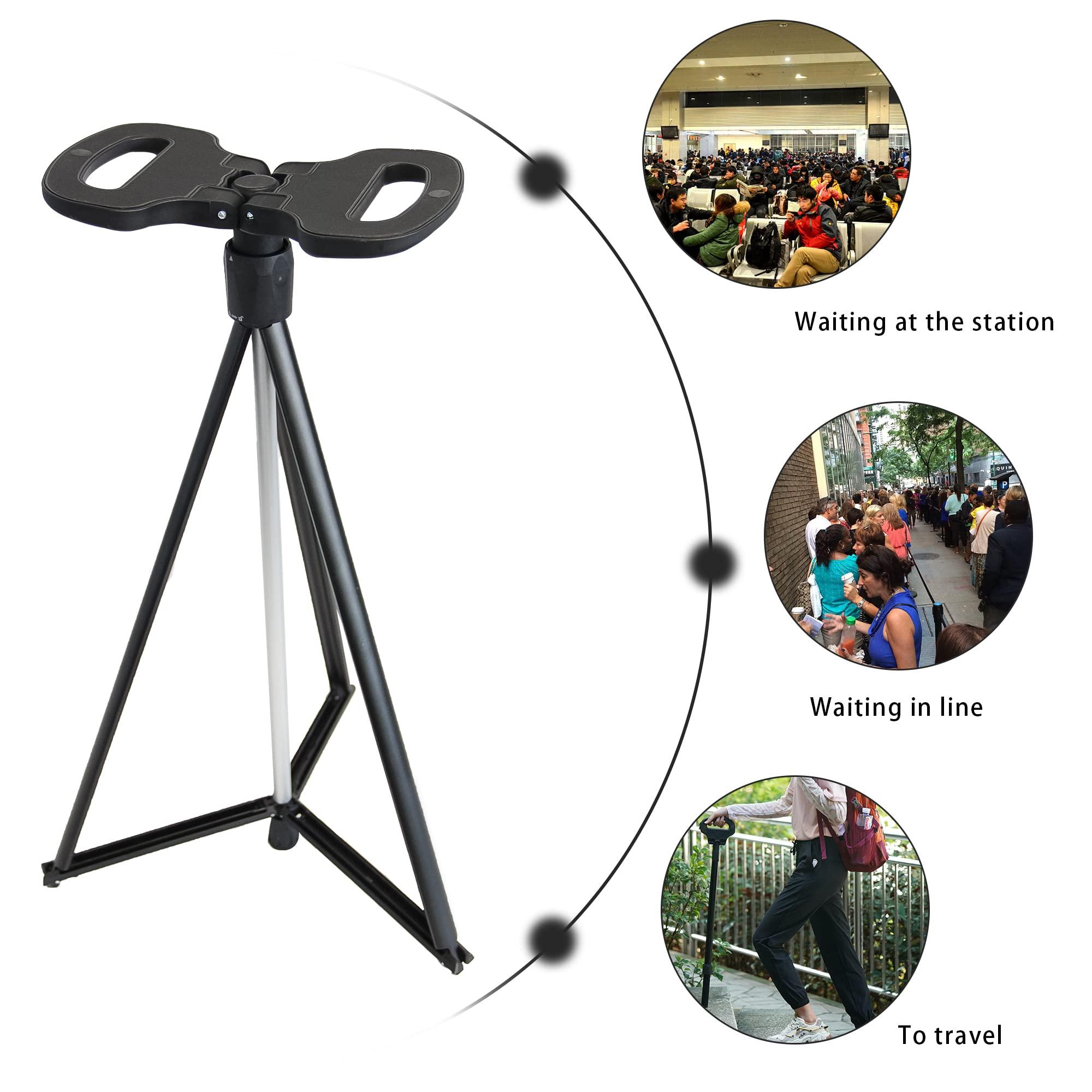 ALEVMOOM ALEVMOOM Walking Cane with Seat,Portable Folding Cane,Crutches Stool for Adults,Lightweight Retractable Stool for Elderly,Max Load 440lb,Outdoor Travel Rest Stool with a Carry Bag (Black)