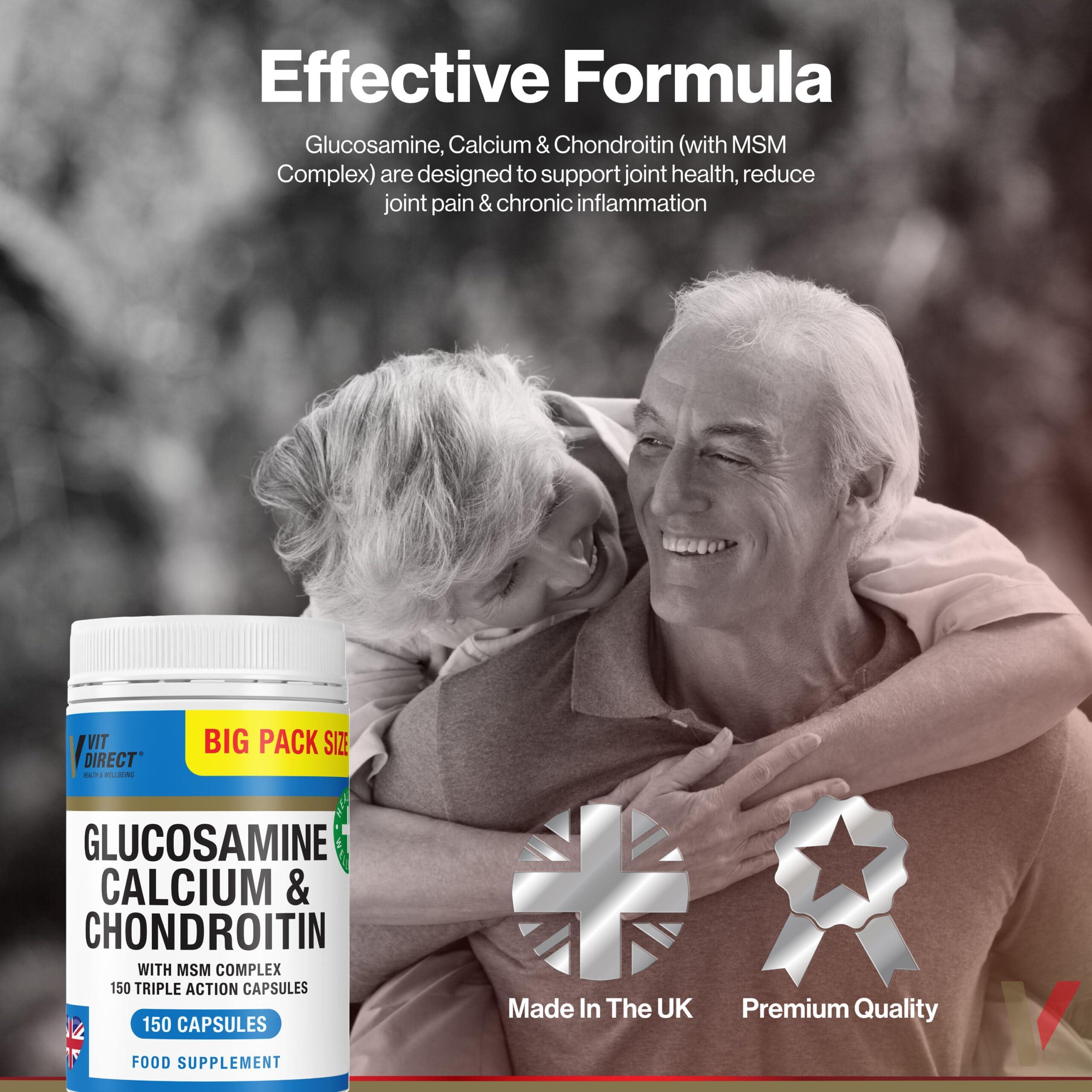 Vit Direct Vit Direct - Glucosamine, Calcium & Chondroitin (with MSM Complex) - 120 Triple Action Capsules - Joint Care Supplement - Supports Joint Health - Designed to Reduce Joint Pain