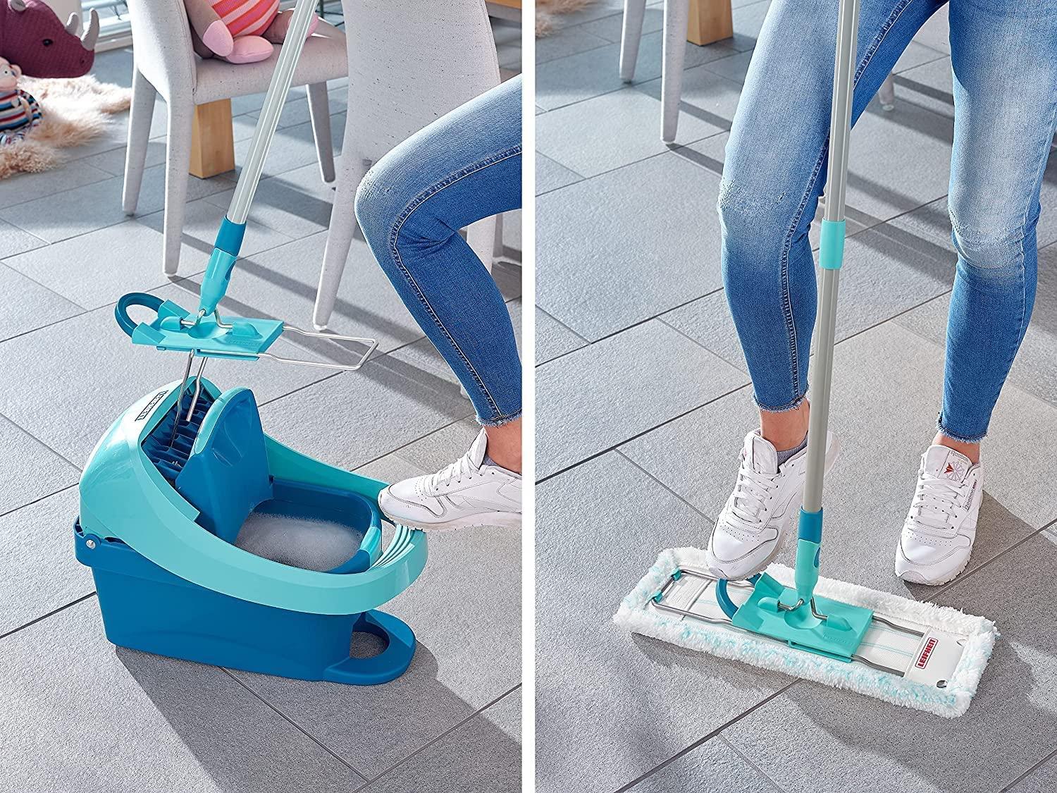 Leifheit Leifheit Profi XL Micro Fibre Mop, Deluxe 46 cm Large Flat Mop Head, Floor Mop, Sturdy 3 Part Handle, Easy Steering, Thick Micro Fibre for highlyEffective Cleaning, Turquoise