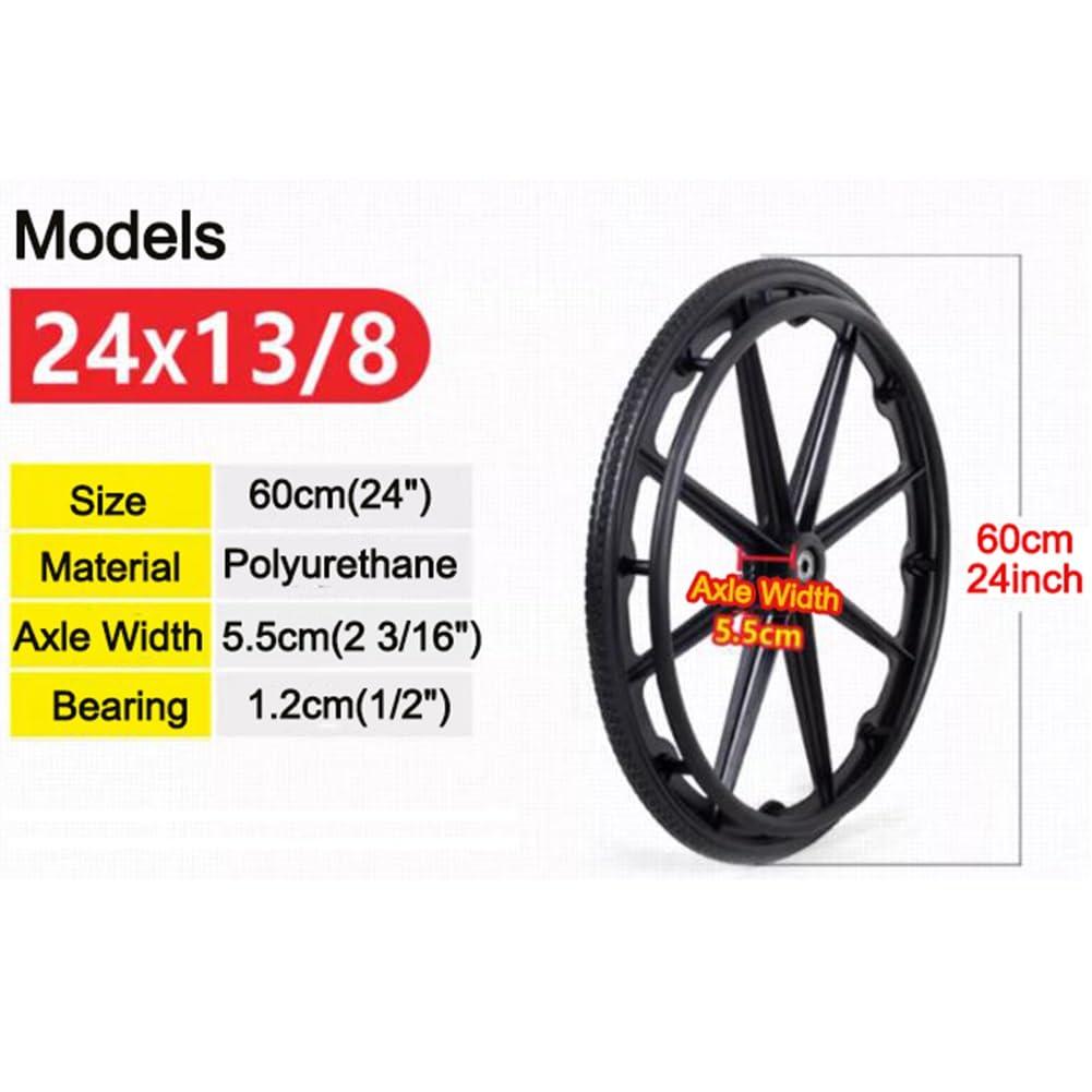 W.H HOME 24" Wheelchair Wheels Non-Pneumatic (Pair), 241 3/8 Rear Wheel Replacement Parts, Polyurethane Solid Tires for Most Manual Wheelchairs, 12mm Bearing Hole