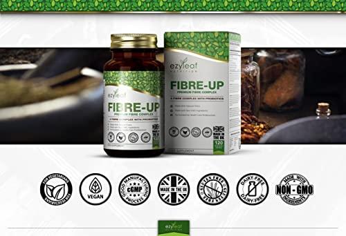 Ezyleaf Nutrition Ezyleaf Fibre-UP Glucomannan Capsules Konjac Fibre Capsules + Inulin, Psyllium Husk, Acidophilus Probiotic, Acacia Fibre Prebiotics Diet | 120 Vcaps | UK ISO Certified, Non-GMO, Vegan, Allergen Free
