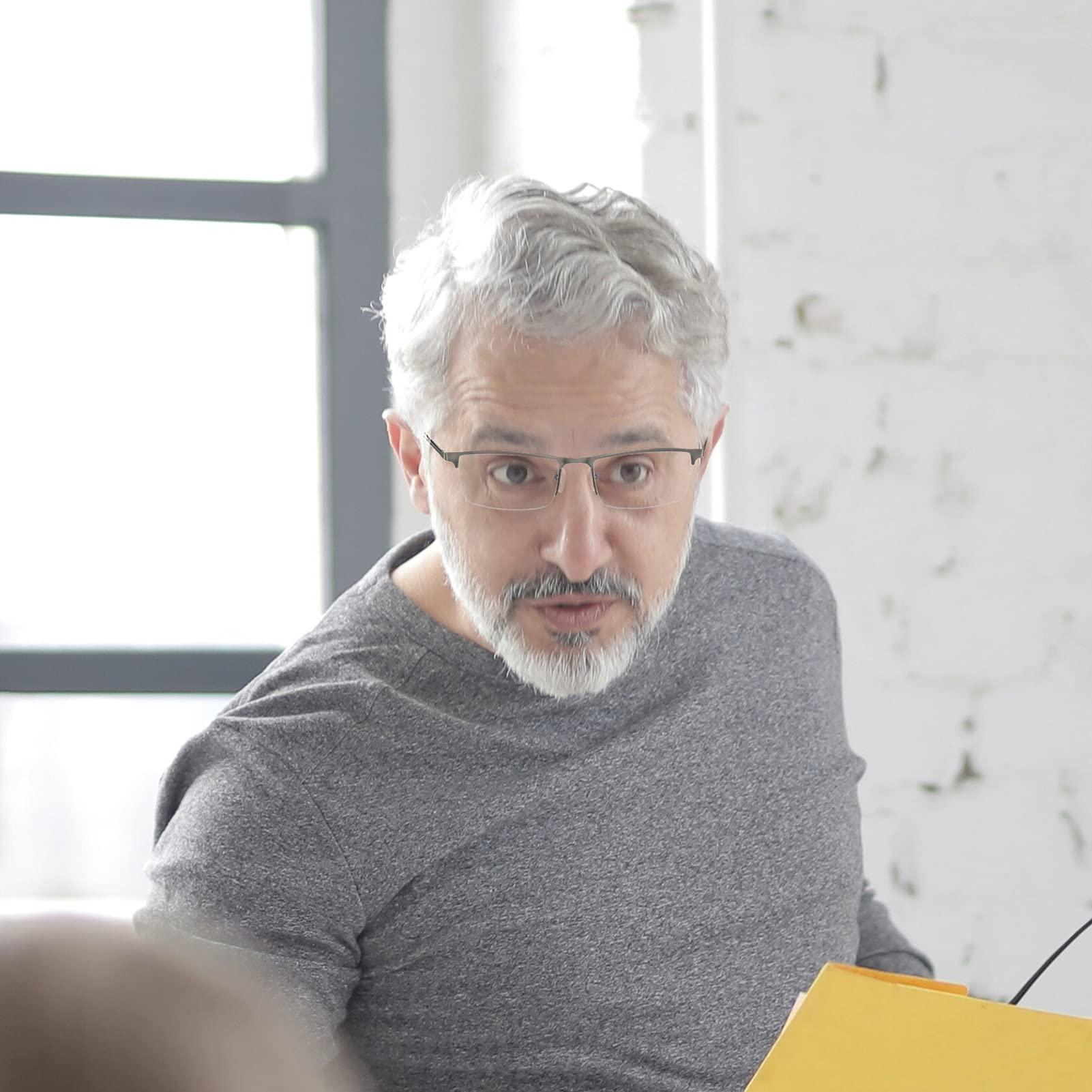 JJWELL JJWELL 3 Pack Blue Light Reading Glasses for Men, Lightweight Metal Rectangle Semi Rimless Readers for Men, Anti Eyestrain/Computer Glare/UV, Half Frame Spring Hinge Eyeglasses with Pouches