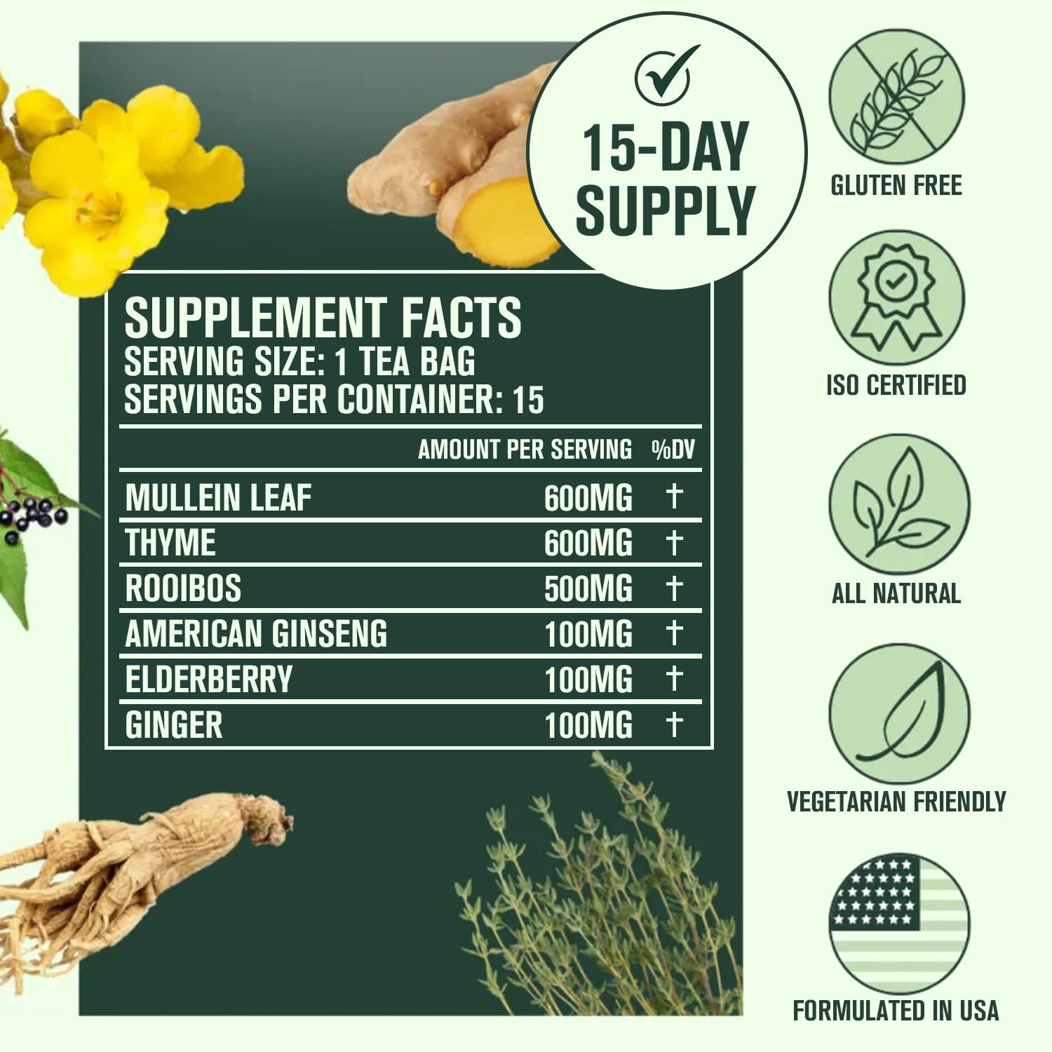 Betterbrand Betterbrand BetterLungs Detox Tea Herbal Tea for Respiratory Support | Mullein Leaf & Herbal Blend for Lung Health & Wellness | Caffeine-Free | 15 Tea Bags