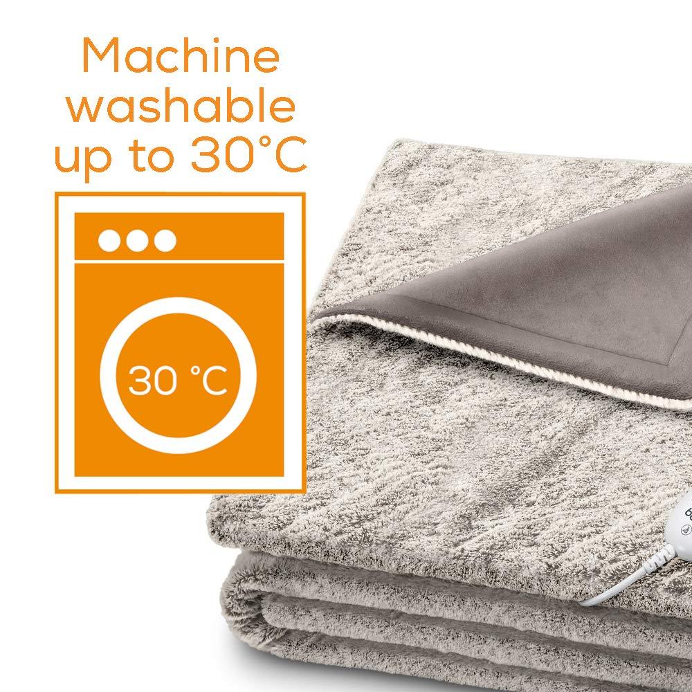 Beurer Beurer HD 75 Nordic Electric Blanket, Cuddly Heat Blanket in Fur Look, 6 Temperature Levels, Machine Washable, with Automatic Shut-Off, Beige/Brown, 180 x 130 cm