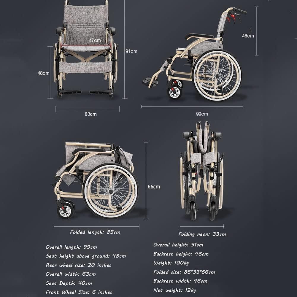 WWTSMYXGS air Lightweight Foldable Self-Propelled air Portable Manual air W/Front and Rear Parking Brake Multifunctional All Terrain air Scooter for Elderly Transit Chair