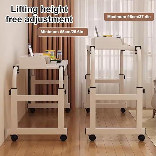 FreshCart Basics Rolling Bed Table, Adjustable Height Over Bed Table with Wheels for Queen Size Beds - Mobile Computer Desk, Laptop Cart, Standing Workstation