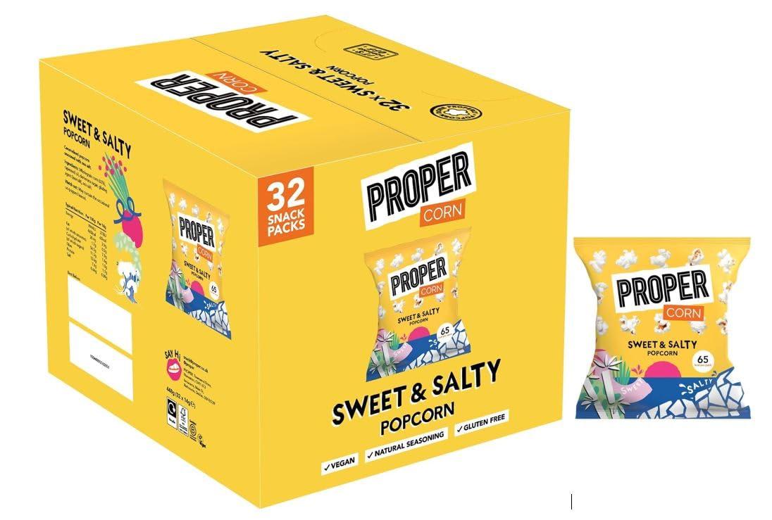 Gift Idee Proper Corn Sweet & Salty Popcorn Multipack -14g, Box of 32 | Natural Sea Salt and Cane Sugar Seasoning, Vegetarian, Gluten-Free, Hand-Popped Corn, 65 kcal Gift Idee