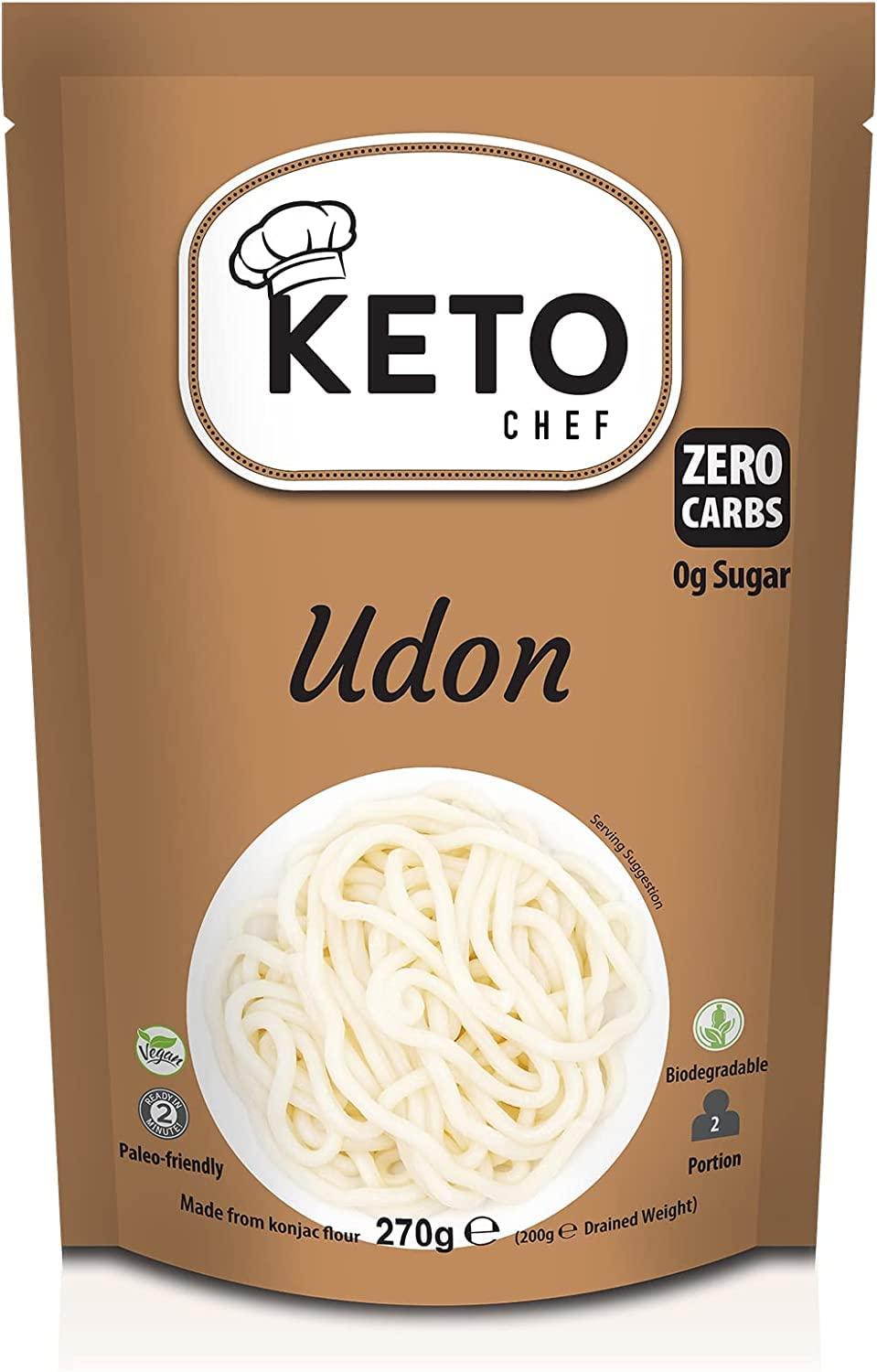 Keto Chef Keto Chef Thick Instant Udon Noodles - Konjac Vegan Noodle, Zero Fat, Sugar & Carb, Shirataki, Made from Free-from Flour, Healthy Low Calorie Food, Ready to Eat | Pack of 12 (270g)