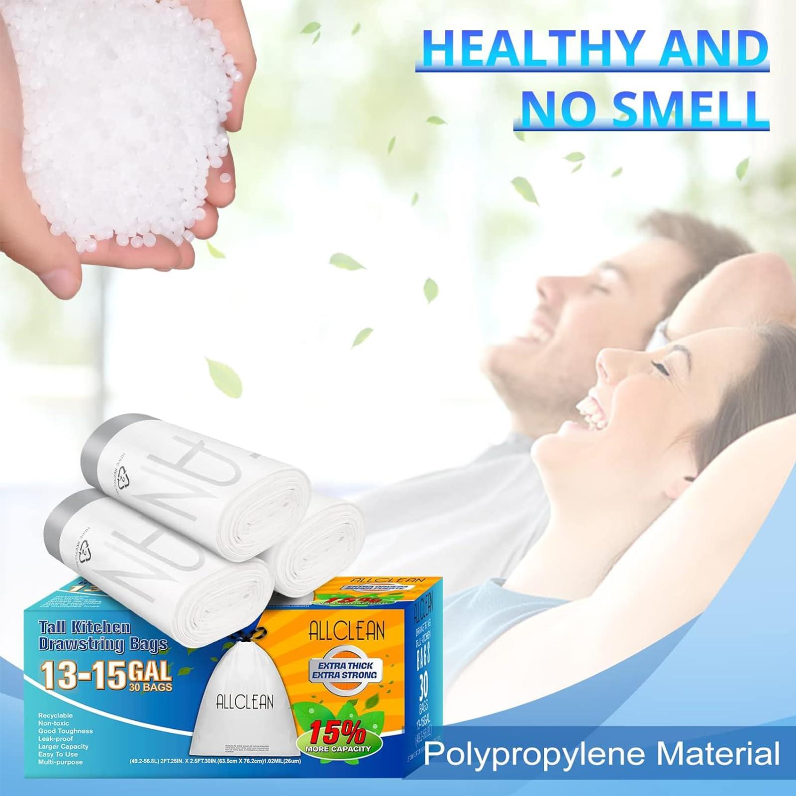 ALLCLEAN 15 Gallon Trash Bags Kitchen Tall Drawstring