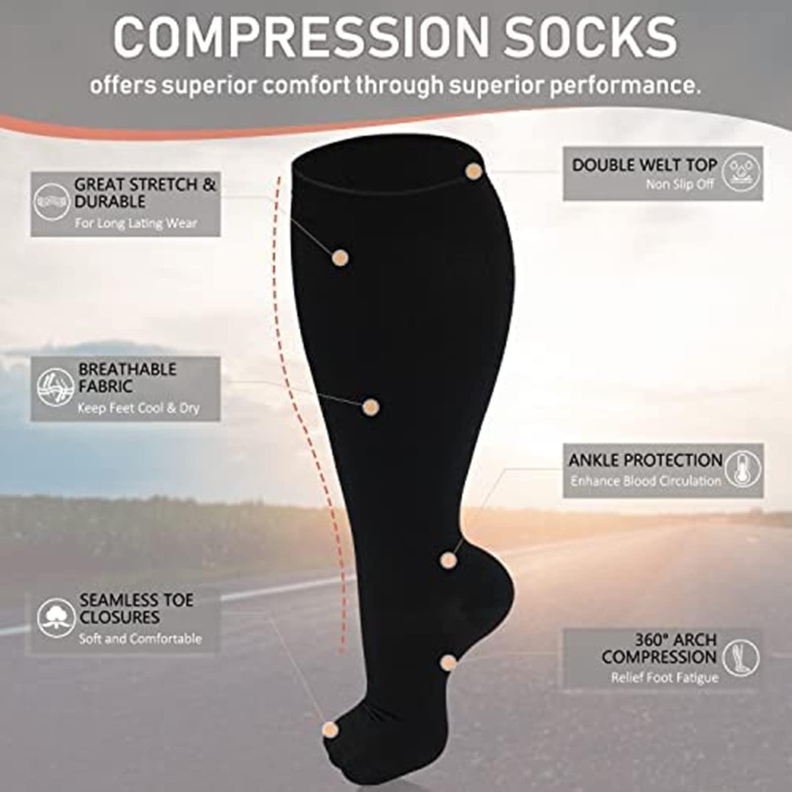Cheeroyal Cheeroyal 1 Pack Plus Size Compression Socks for Women and Men, 20-30mmhg Extra Large Wide Calf Knee High Stockings for Circulation Support (7XL, black)