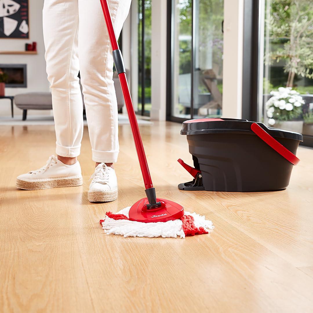 Vileda Vileda Easy Wring & Clean spin mop & bucket set with foot pedal | Vileda |3-Piece Handle 130 cm |Floor mop with spinning wringer | Turbo Refill 100% Microfibre mop head |