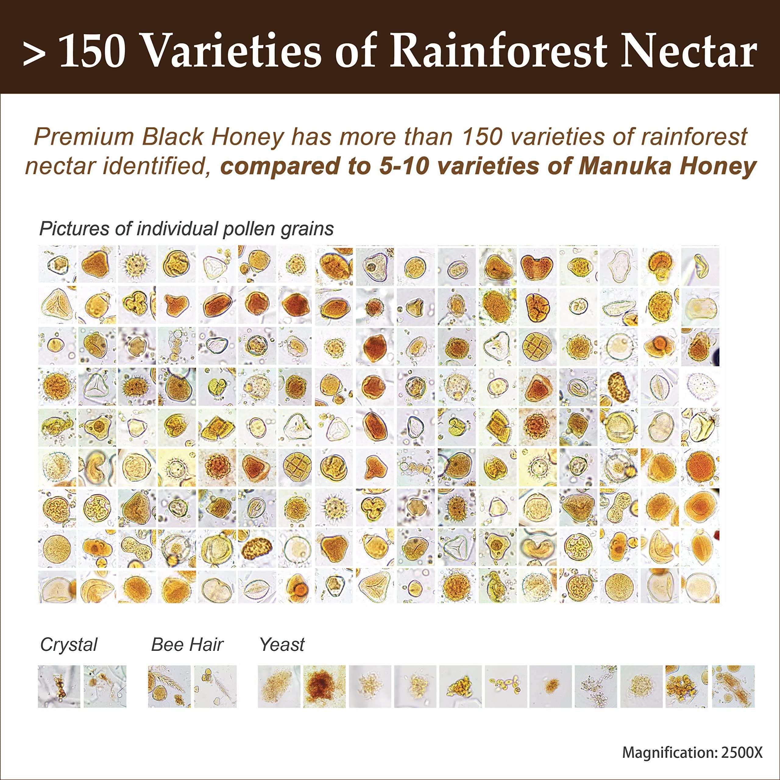 Health Harvest Premium Tualang Black Honey 375g (TA 14+, Pollen Count 4.8M+, Pollen Variety 150+) Intense Choice for Men Preservation, Wild-ripening on 250ft Treetop, Raw, Unpasteurised, Unfiltered