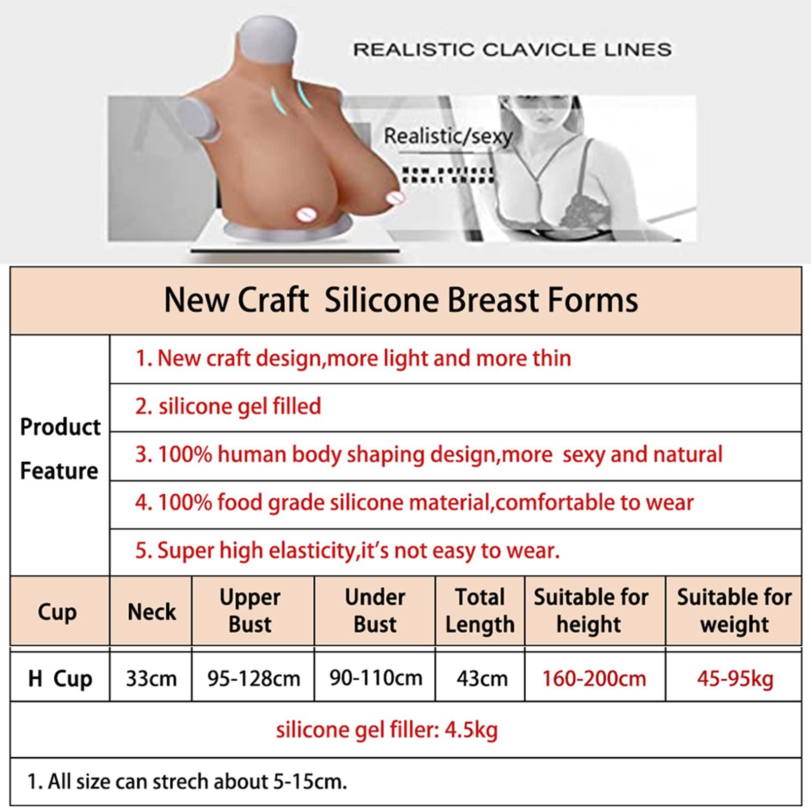 XSWL XSWL Silicone Breast Forms Realistic Huge Boobs H cup Artificial Breastplate for Crossdressers Transgender Cosplay,Tan
