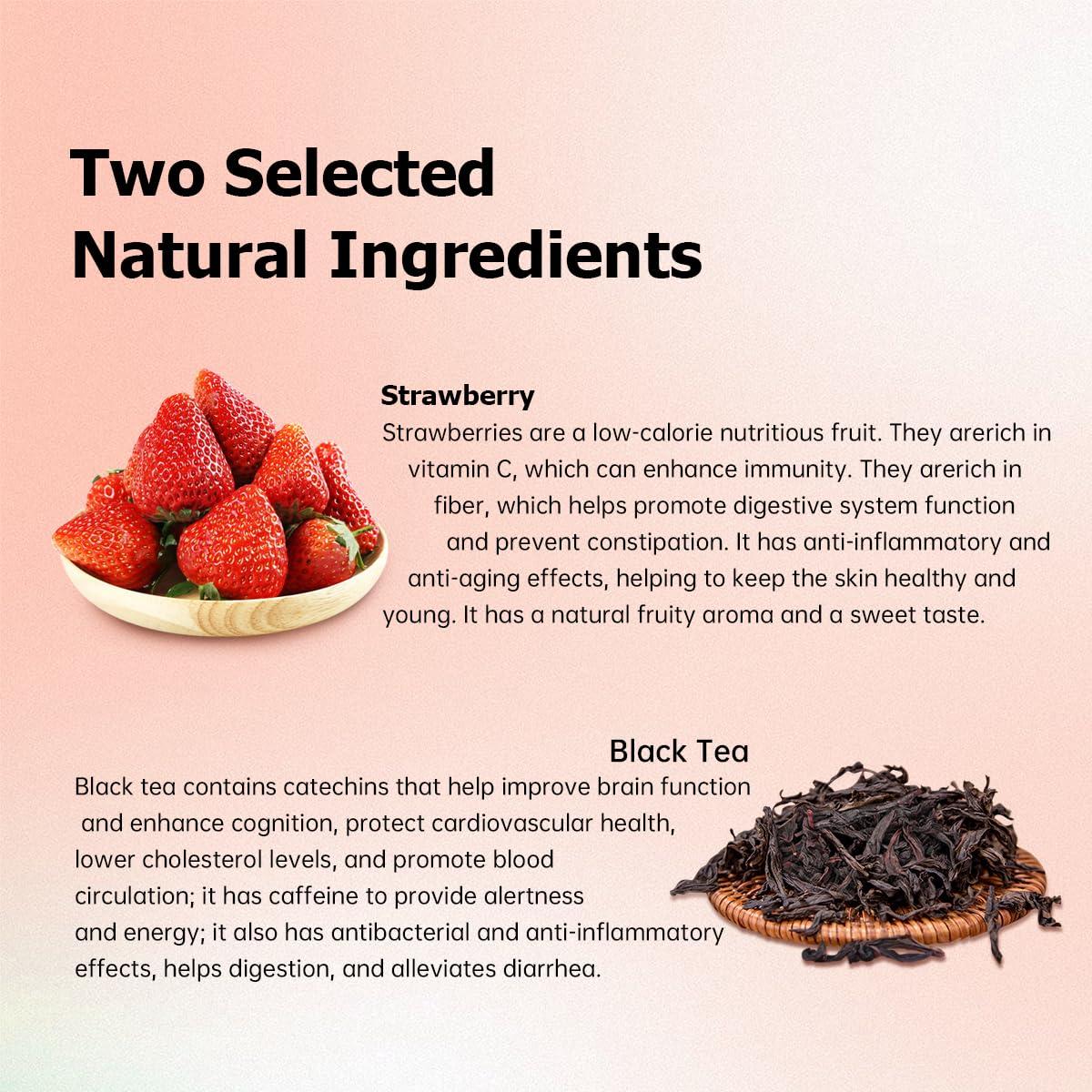 HANFANGLING HANFANGLING Strawberry Black Tea, 2PCS, 100% Natural Loose Leaf, Promote Metabolism, Maintain Healthy Skin, Blend Of Strawberry Fruit Flavor And Black Tea Aroma