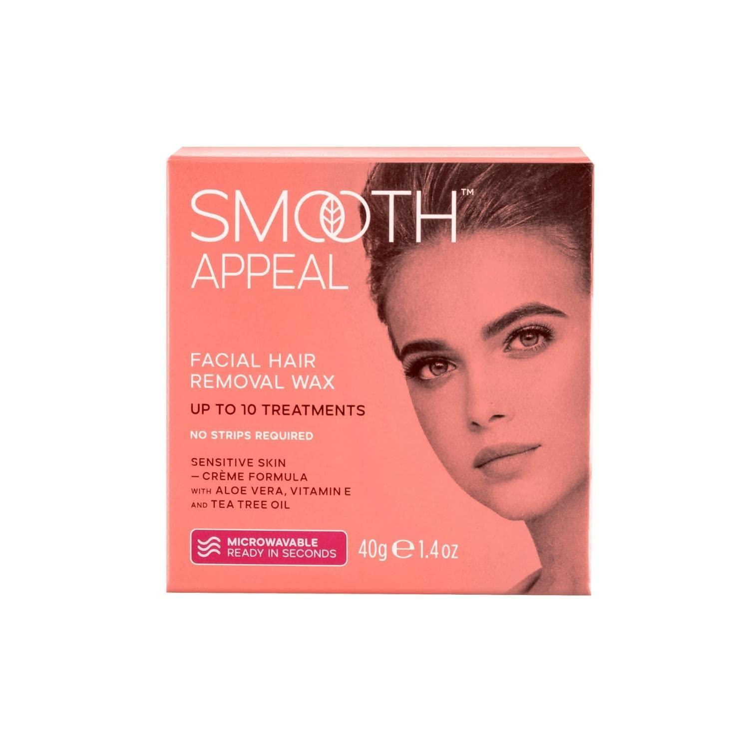 Smooth Appeal Smooth Appeal Microwave Formula Facial Hair Remover Wax - Professional Hair Remover for Smooth Skin, Simply Peel Off, Enriched with Aloe Vera, Vitamin E & Tea Tree Oil. 40g (Pack of 2)