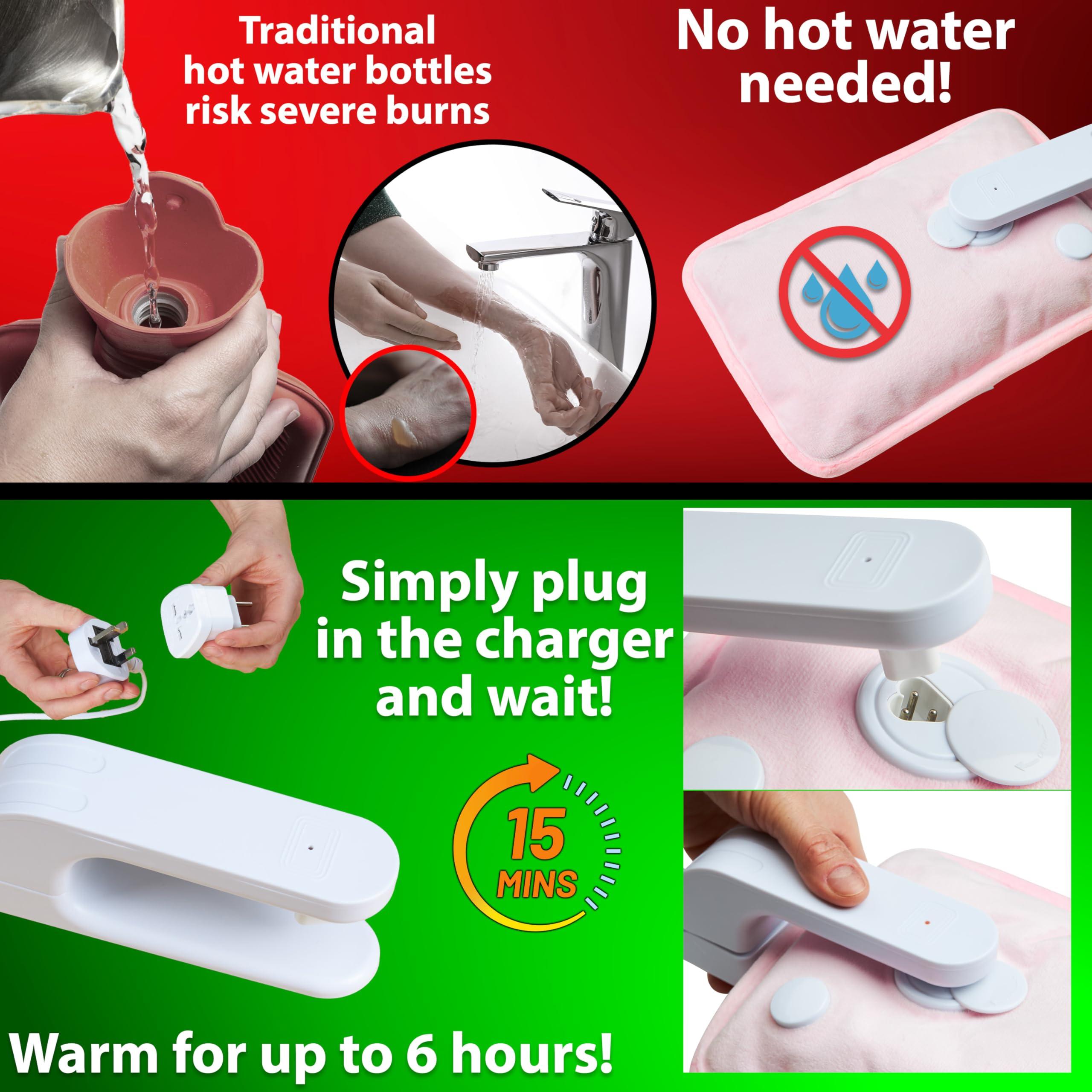 CityComfort Rechargeable Electric Hot Water Bottle Heat Pad 6 Hour Warmth Temperature Control Detachable Lead Cosy Bed Warmer Hand Warmer Pouch Gifts (Pink)