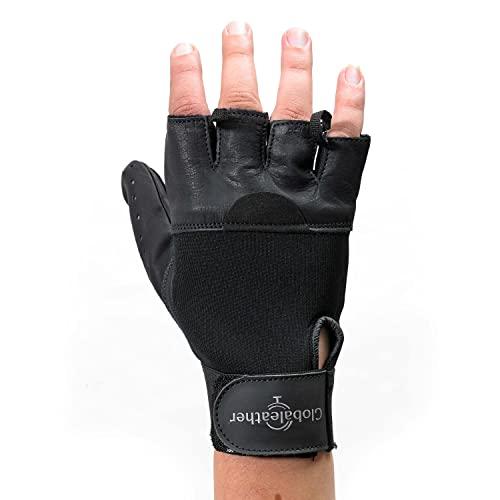 Globaleather Globaleather Classic Fingerless Wheelchair Gloves - Black (Small) - Hardwearing, Padded Breathable Leather for Great Grip, Protection, Comfort & Durability