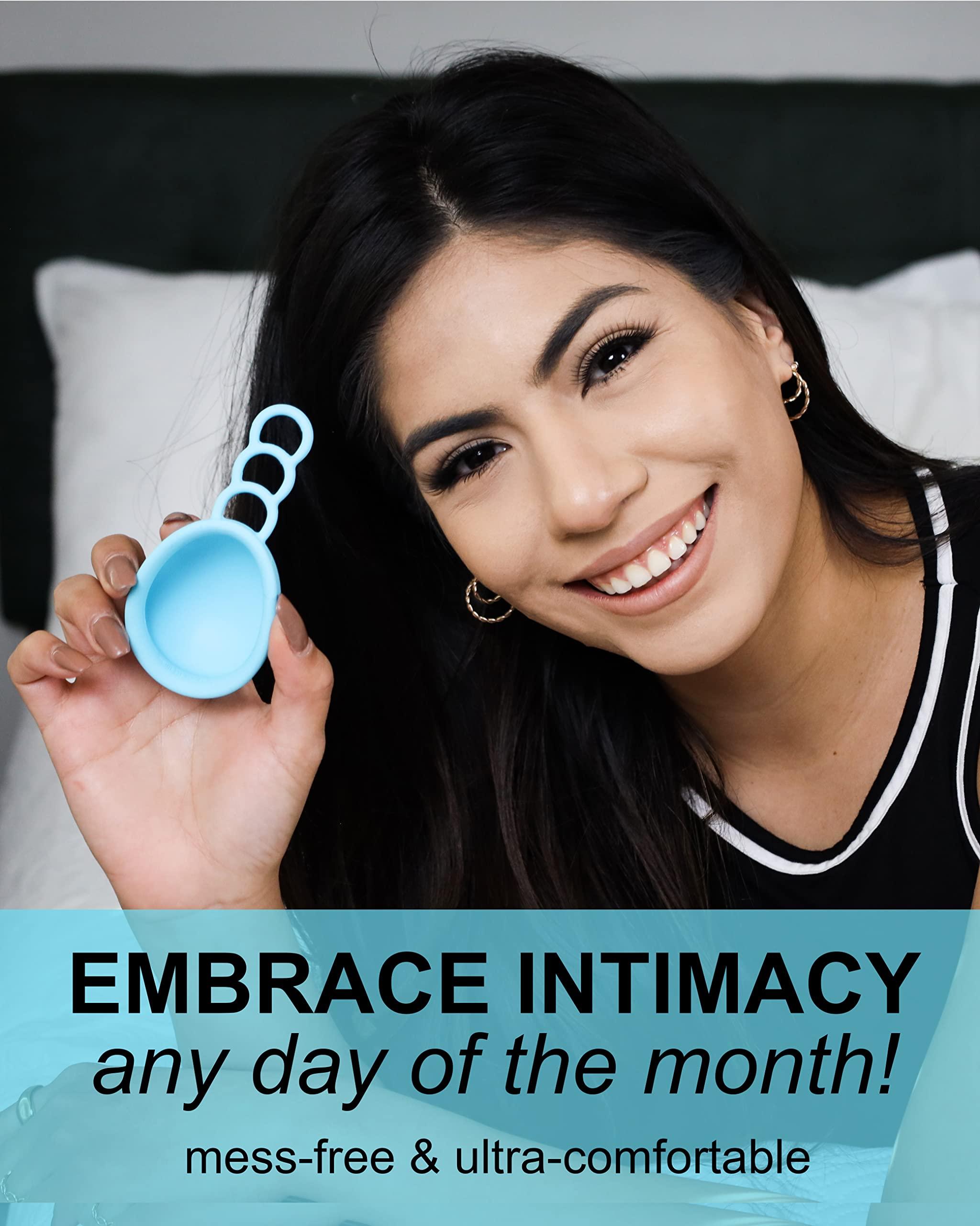 MOONTHLIES MOONTHLIES Reusable Menstrual Disc | Period Disc with Removal Loop Stem | Alternative to Menstrual Cups for Light or Heavy Flows | Sustainable Alternative to Tampons/Pads (1 Medium, 1 Large, Blue)