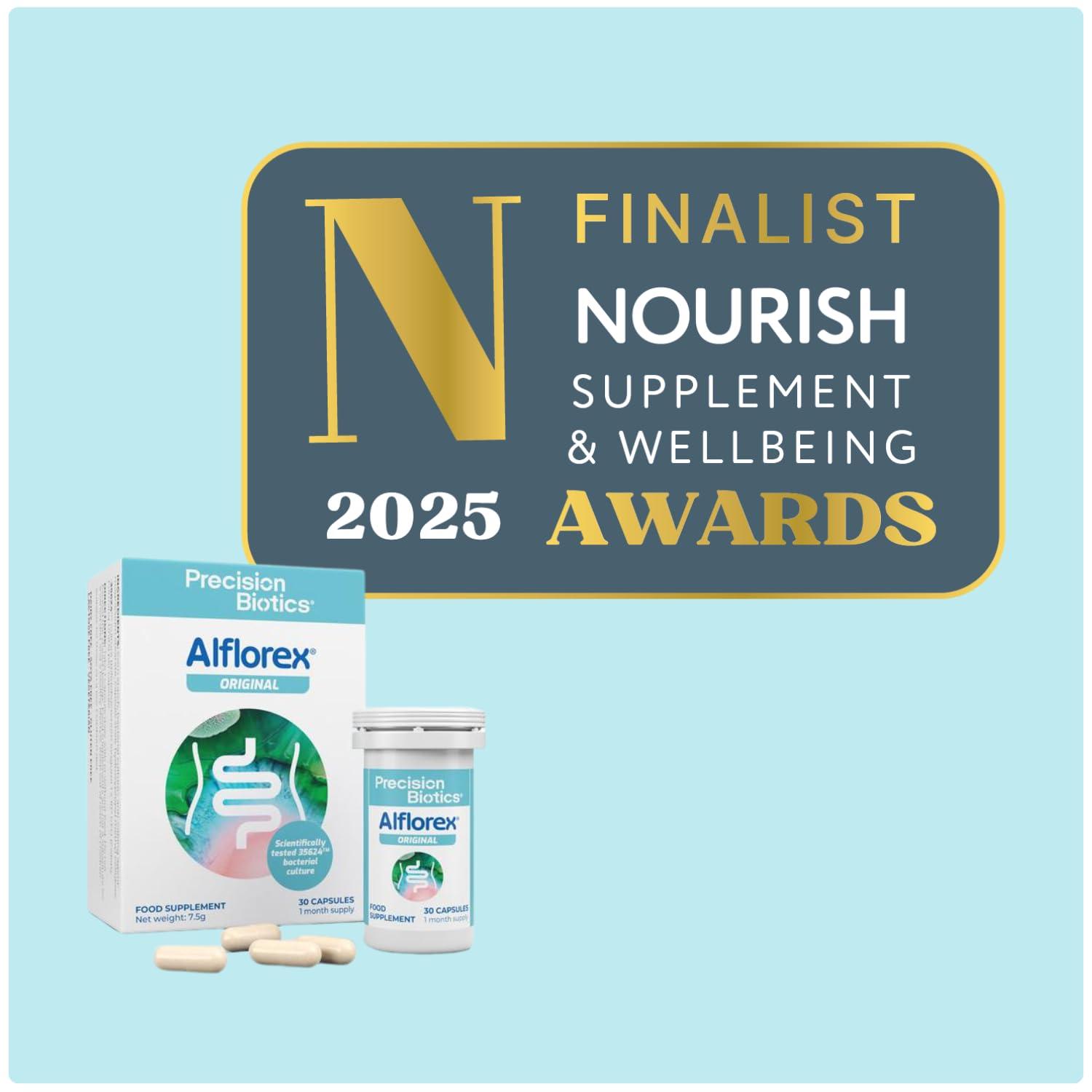 PrecisionBiotics Alflorex Original - Daily Gut Health Probiotics Supplement with Unique Bifidobacterium Longum Bacteria Strain 35624 - Bacterial Cultures - 30 Capsules