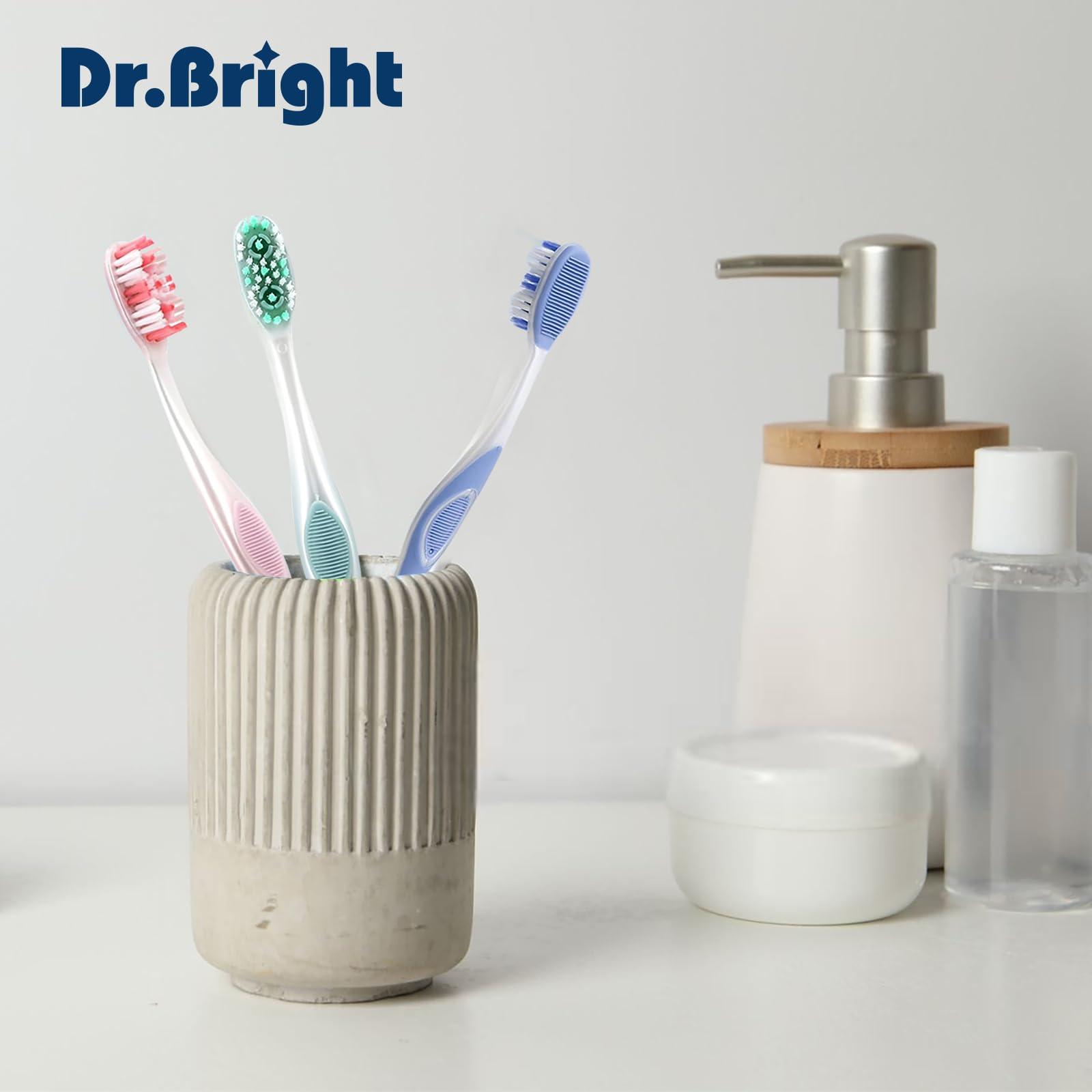 DR.BRIGHT DR.BRIGHT Adults Manual Toothbrush,Tongue Cleanser, Ultra Soft Bristles, Soft Toothbrush for Adults, Non-Slip Brush Handle Toothbrush,Tooth Brush, Assorted Colors, 6 Pack