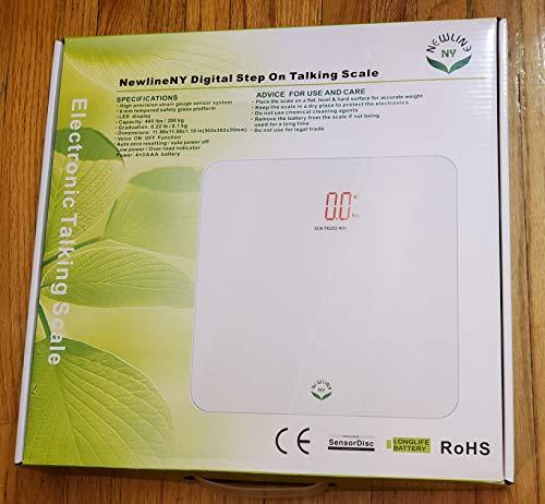 NEWLINE NY NewlineNY Voice Talking Digital Bathroom Scale Easy Auto Step-on Auto Off Technology, White, Lb or Kg, 440lb Capacity