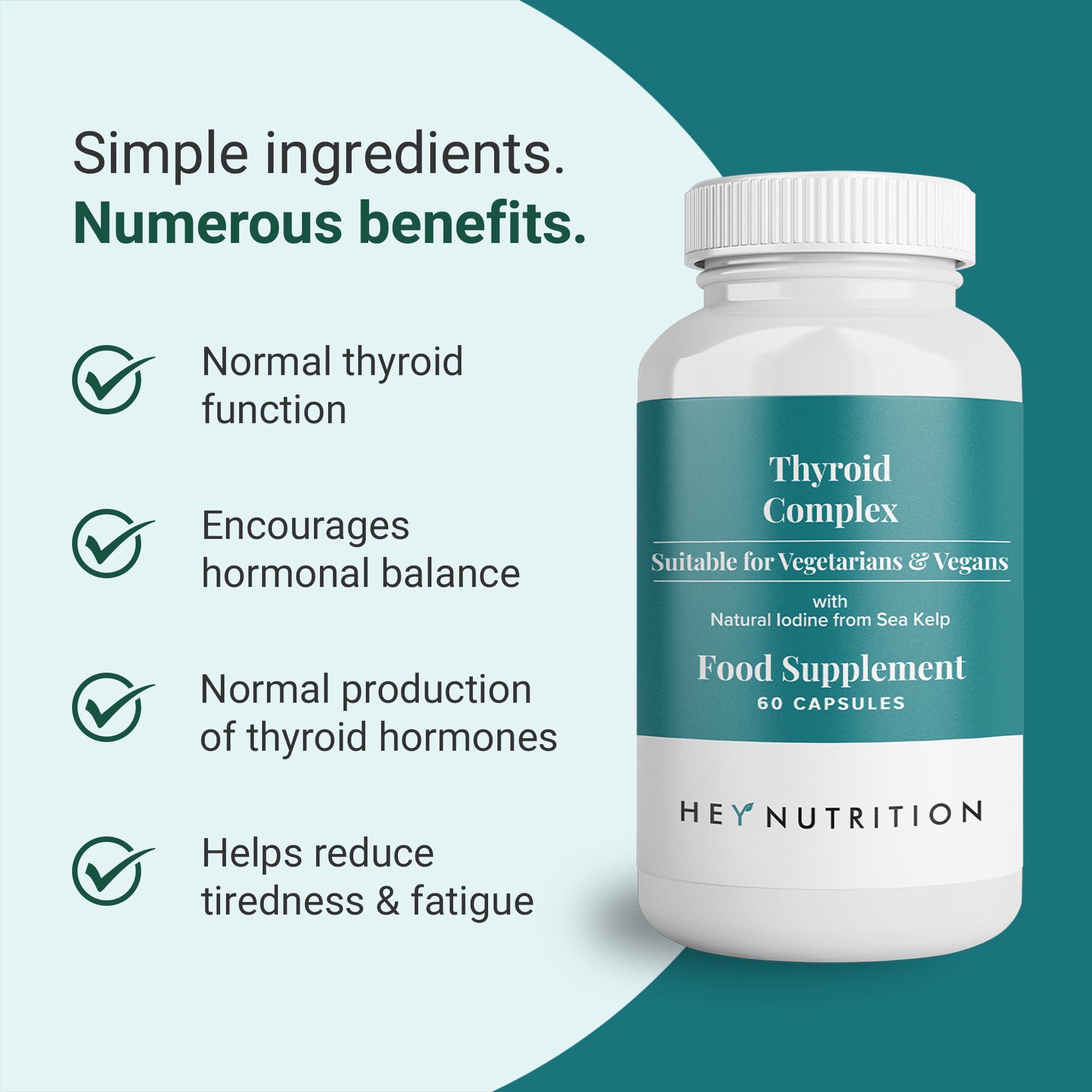 Hey Nutrition Hey Nutrition Thyroid Complex Supplement - Copper, Iron, Zinc, Selenium, Vitamin B Blend - Advanced Thyroid Function - 60 Capsules/30 Servings - Non-GMO, Vegan