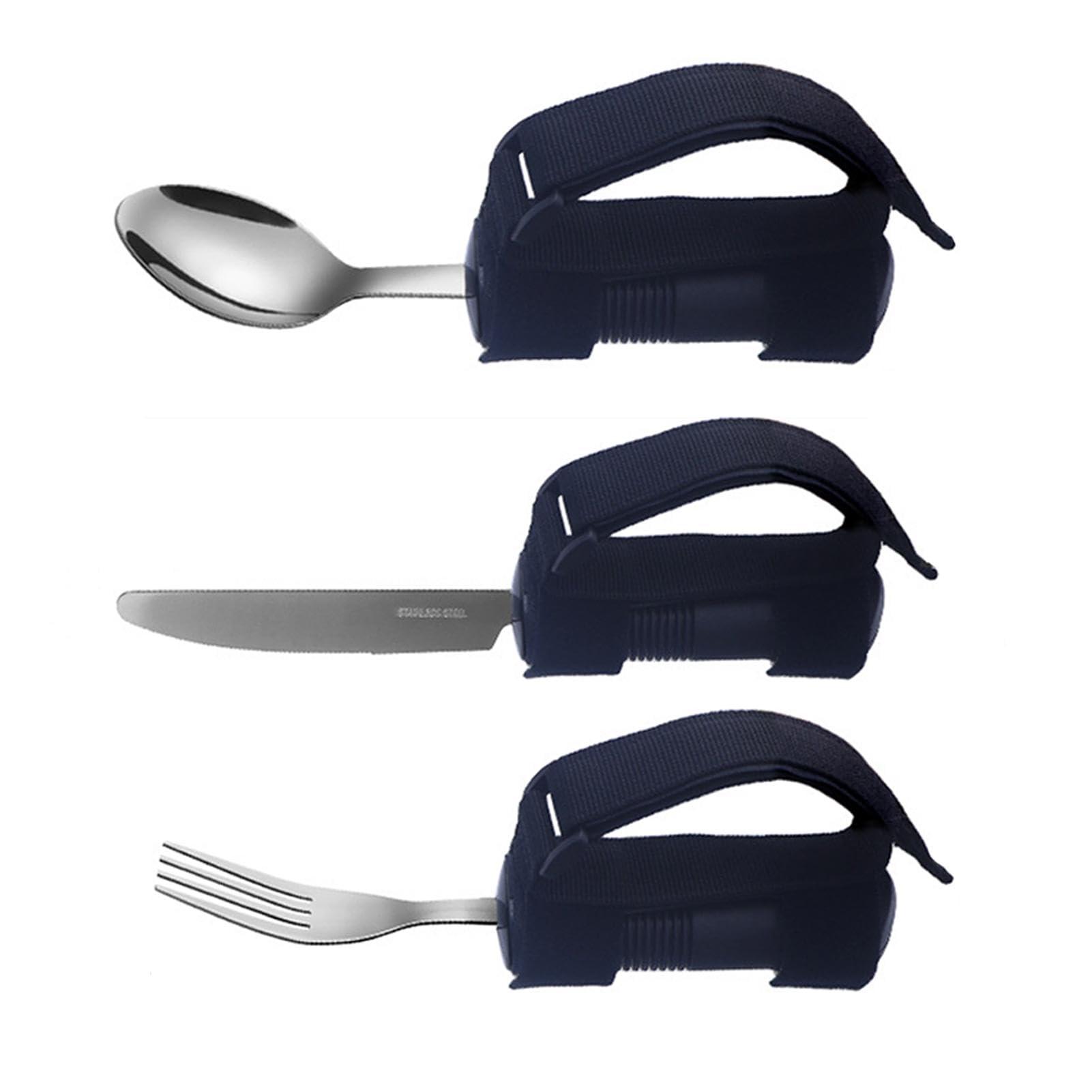 Generic Adaptive Utensils, 3X Elderly Adaptive Eating Utensils for Hand Tremors, Stainless Steel Spoon Fork Set, Adaptive Eating Flatware for Muscle Weakness, Disability