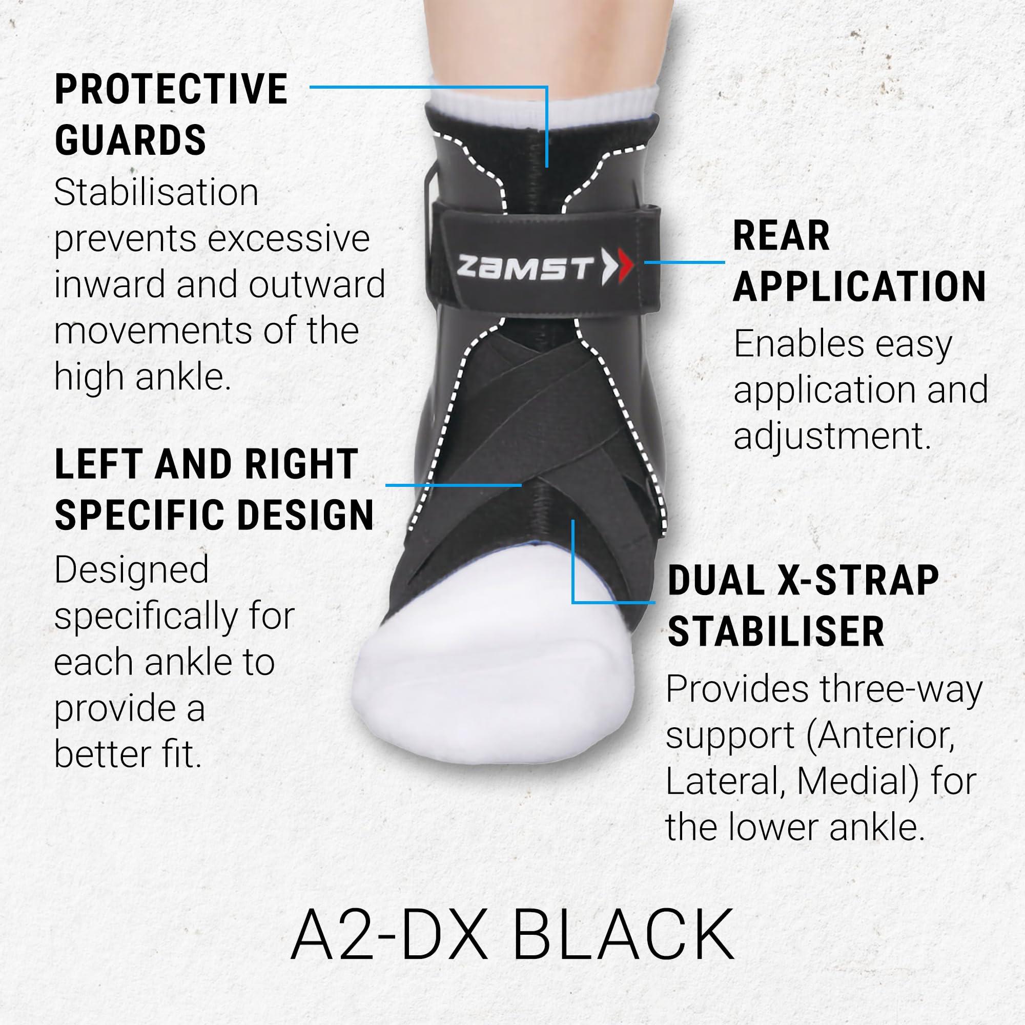 Zamst Zamst A2-DX Black Ankle Brace for Sports - Breathable Sports Ankle Support for Men and Women with Guard Stabilisers for High-Grade Ankle Sprain - Left, XLarge