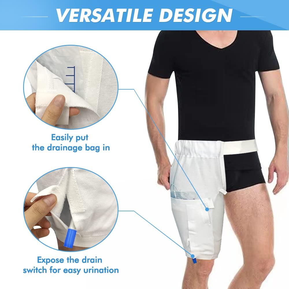 Mistuki Catheter Leg Bag Holder Covers Foley Cath Secure Tube Stabilization Device Nephrostomy Urine Bag Clothing Drainage Underwear Pants Washable and Durable Urostomy Supplies (L)