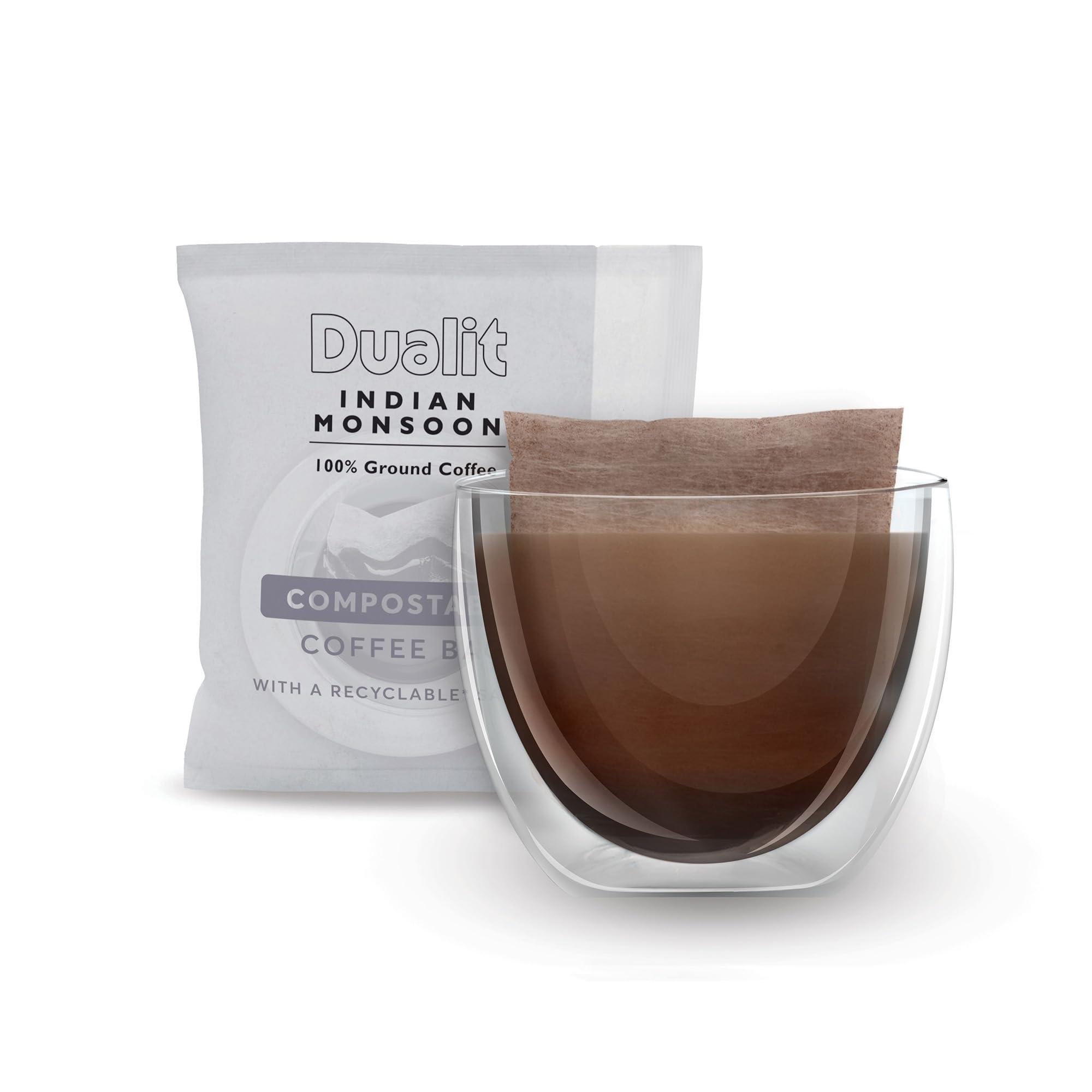 Dualit 50 Premium Indian Monsoon Coffee Bags by Dualit - Compostable Coffee Bag with Recyclable Sachet For Easy, Mess Free Coffee On The Go - Individually Wrapped for Freshness - Indian Monsoon
