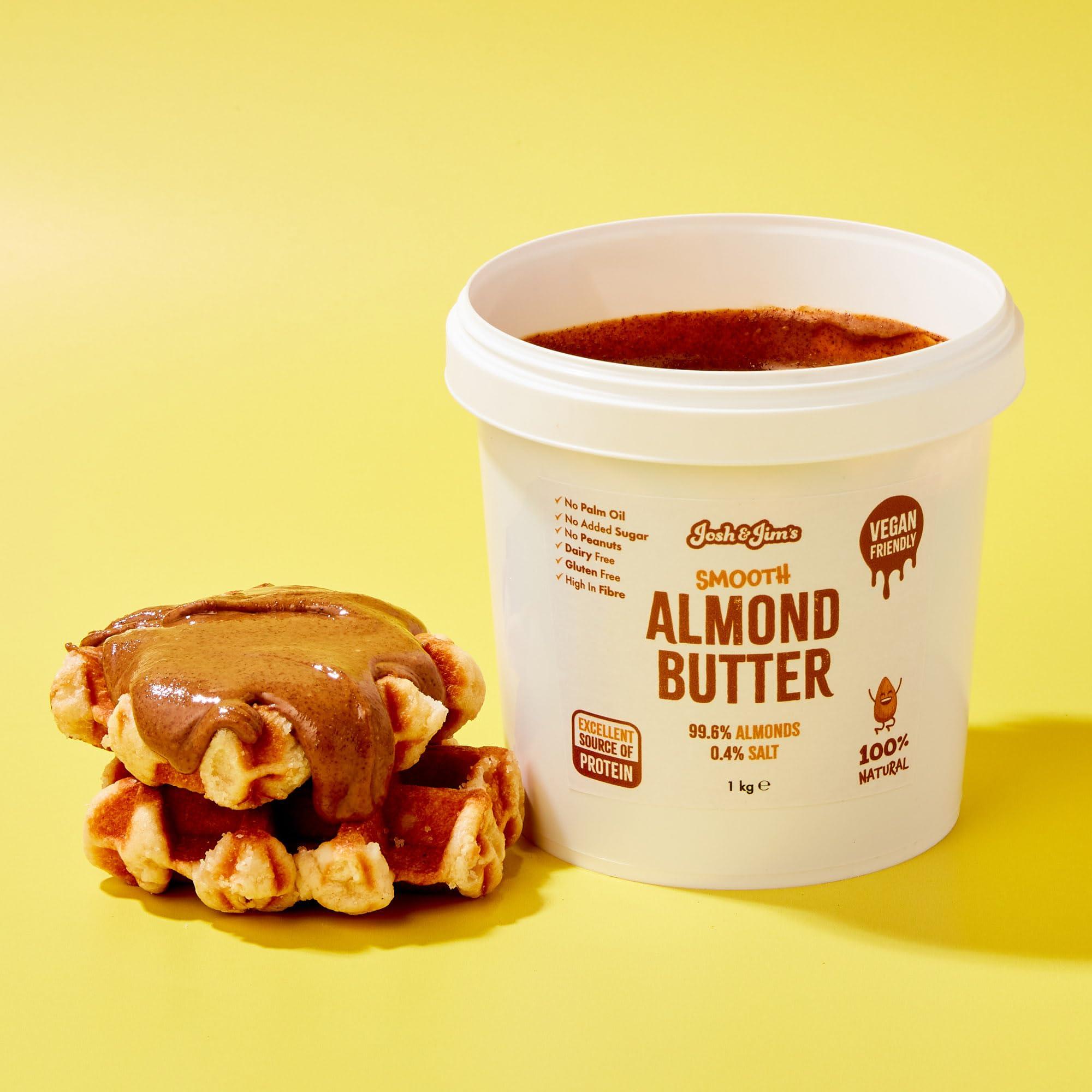 Josh & Jim's Josh & Jim's - Smooth Almond Butter Spread (1kg), Made in The UK, 100% Natural, Roasted Nuts, No Palm Oil, No Added Sugar, No Peanuts, Source of Protein, High in Fibre, Gluten & Dairy Free, Vegan
