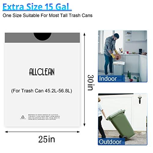 ALLCLEAN 15 Gallon Trash Bags Kitchen Tall Drawstring
